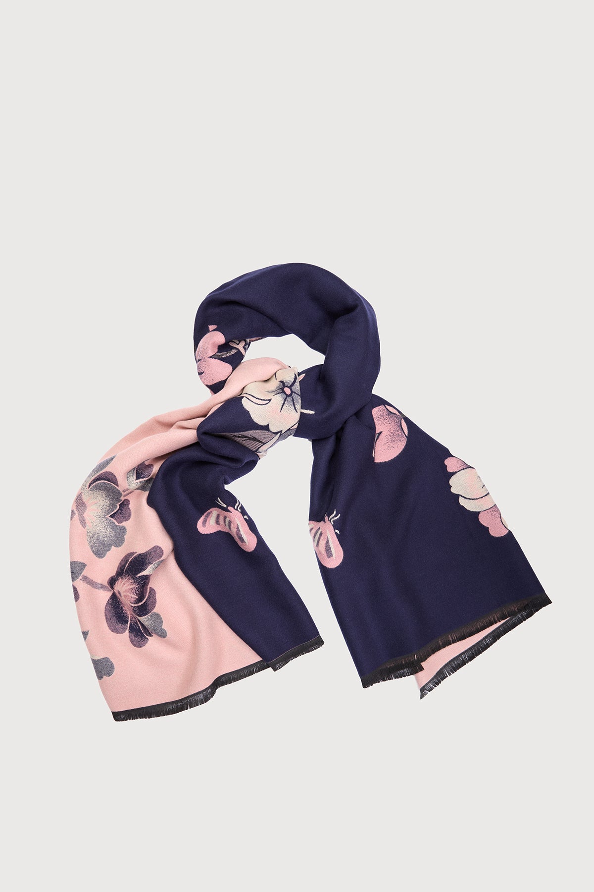 Floral Reversible Scarf for Women - Navy & Pink Lightweight Fashion Accessory for Spring, Fall, and Winter Outfits