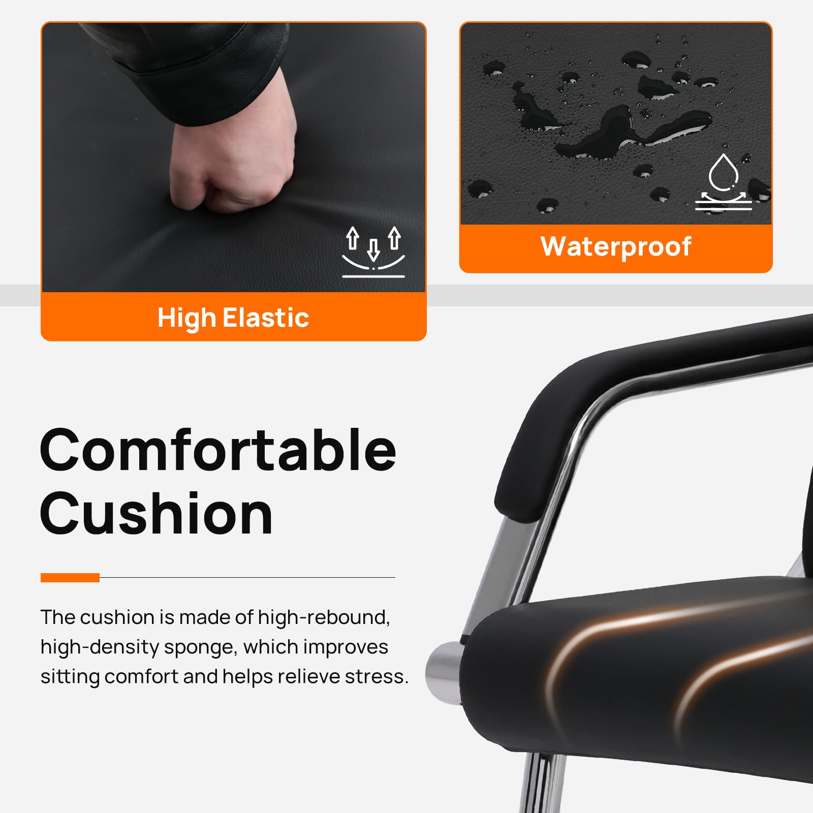 Premium PU Leather Waiting Room Chairs with Armrests - Modern Lobby, Conference & Reception Seating for Office, Clinic, Airport, Hospital, Salon & Bank (Set of 2, Black) - Perfect for Professional Spaces & High-Traffic Areas