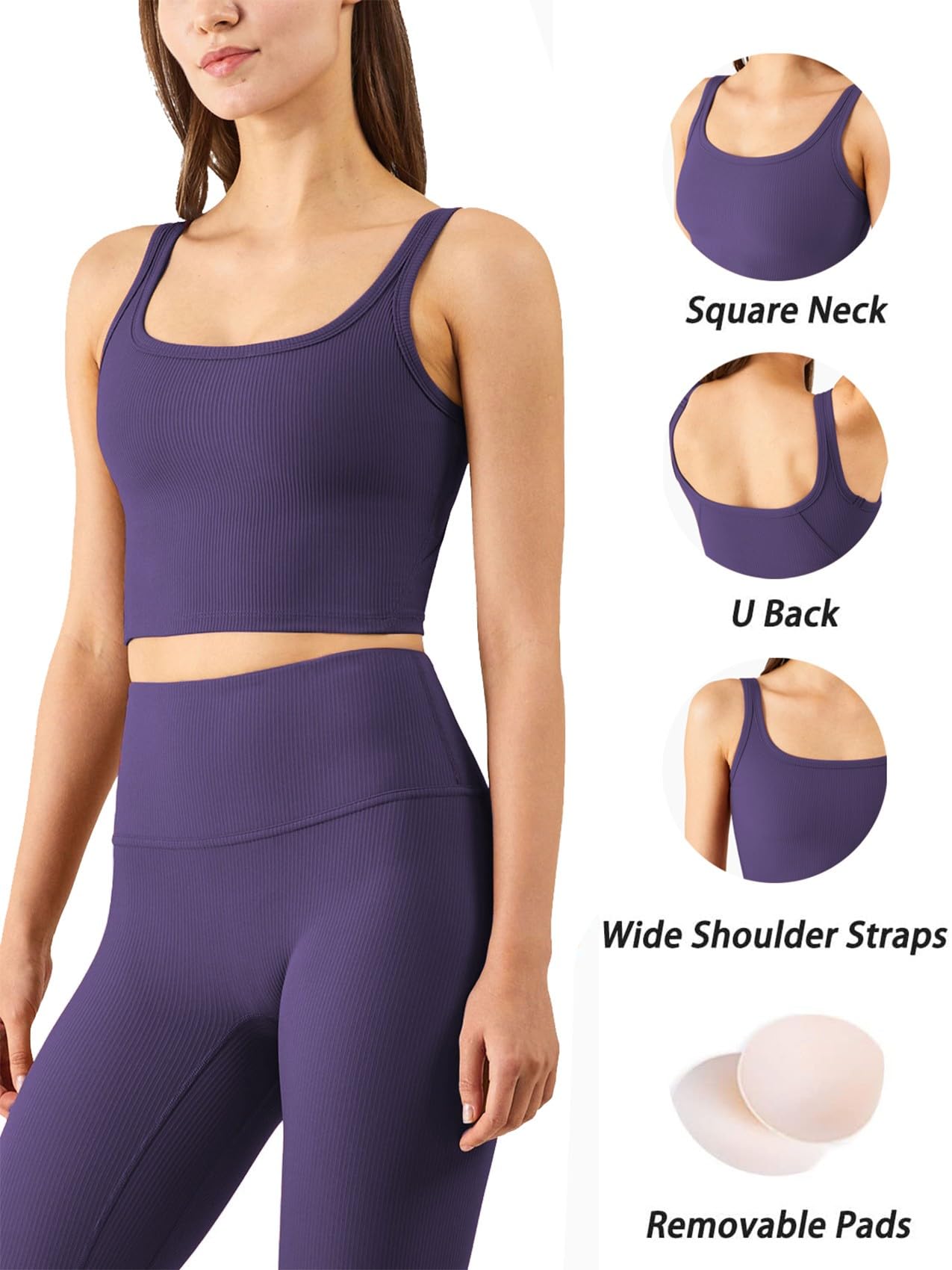 Chilylori Women's Seamless Longline Sports Bra - Ribbed Crop Top Workout Tank for Yoga, Running & Gym Fitness - High Support Athletic Shirt for Active Lifestyles