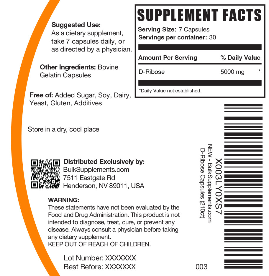 D-Ribose Capsules 500mg | 120 Count | Natural Energy & Muscle Recovery Supplement | Supports Heart Health & Exercise Performance | Ideal for Athletes, Fitness Enthusiasts & Active Lifestyles