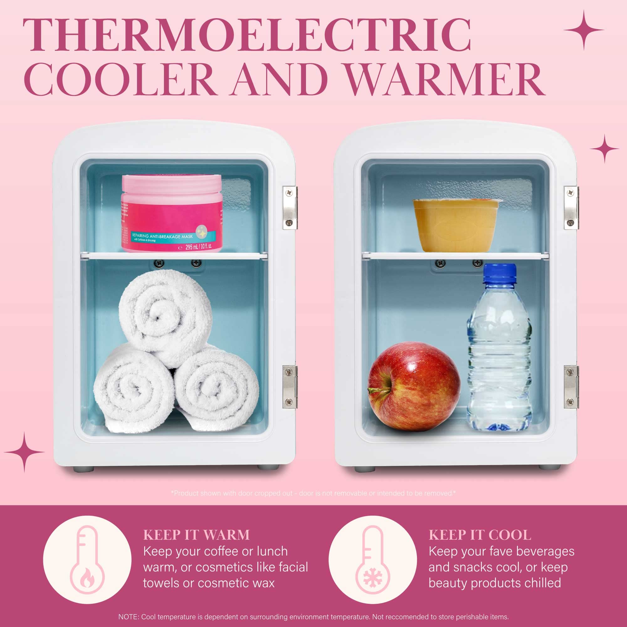 Paris Hilton Mini Beauty Fridge - 4L Pink Cosmetic Cooler with LED Mirror for Skincare Storage at Home
