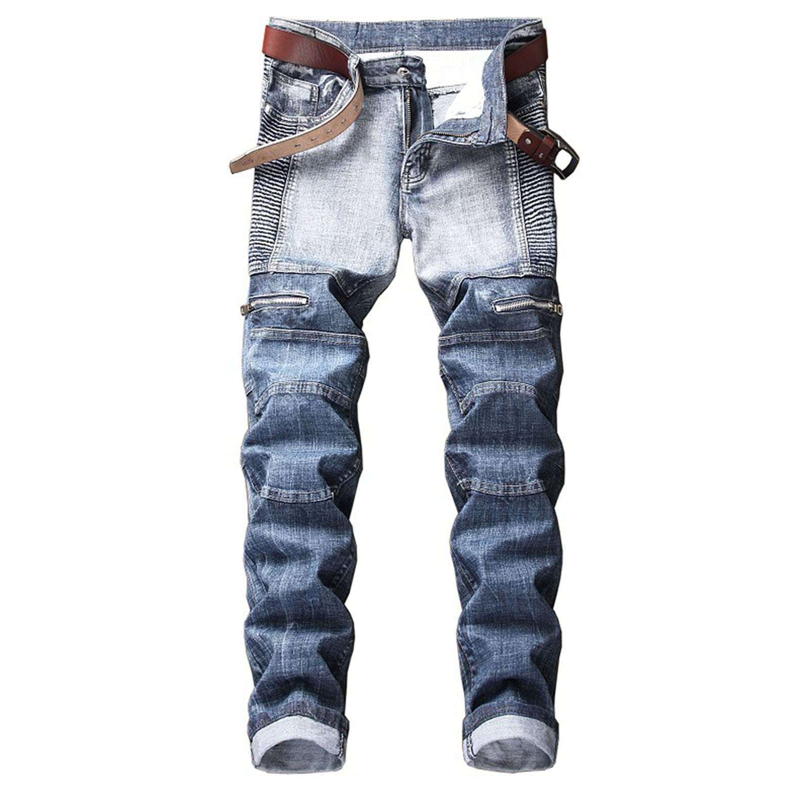 **Classic Men's Relaxed Slim Fit Stretch Jeans - Ripped Distressed Skinny Fit Denim Pants for Casual & Cowboy Style | Perfect for Everyday Wear, Night Out, and Street Fashion**