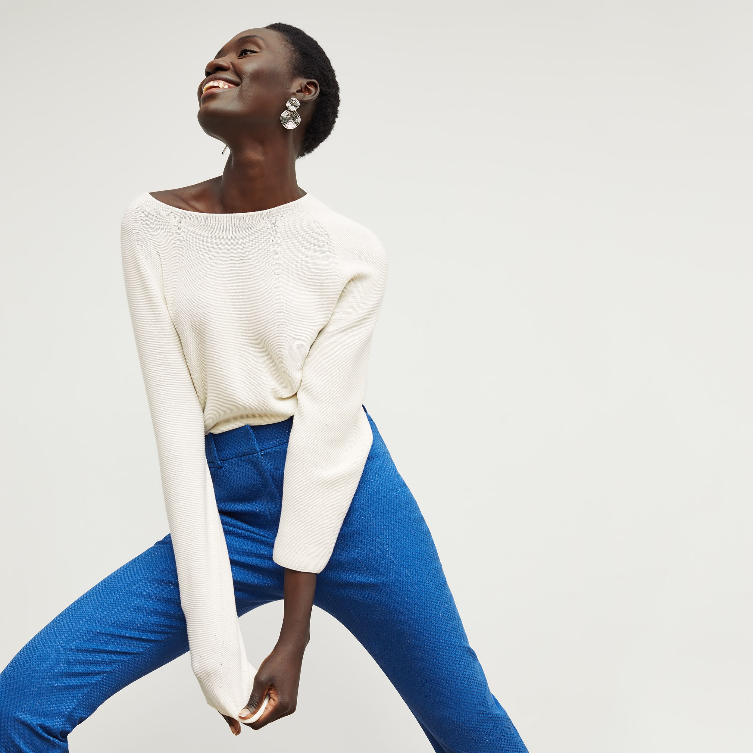 Condesa Pant Basketweave Jacquard Pants in Azure Blue - Elegant High-Waisted Trousers for Women | Perfect for Office Wear, Cocktail Parties & Special Occasions