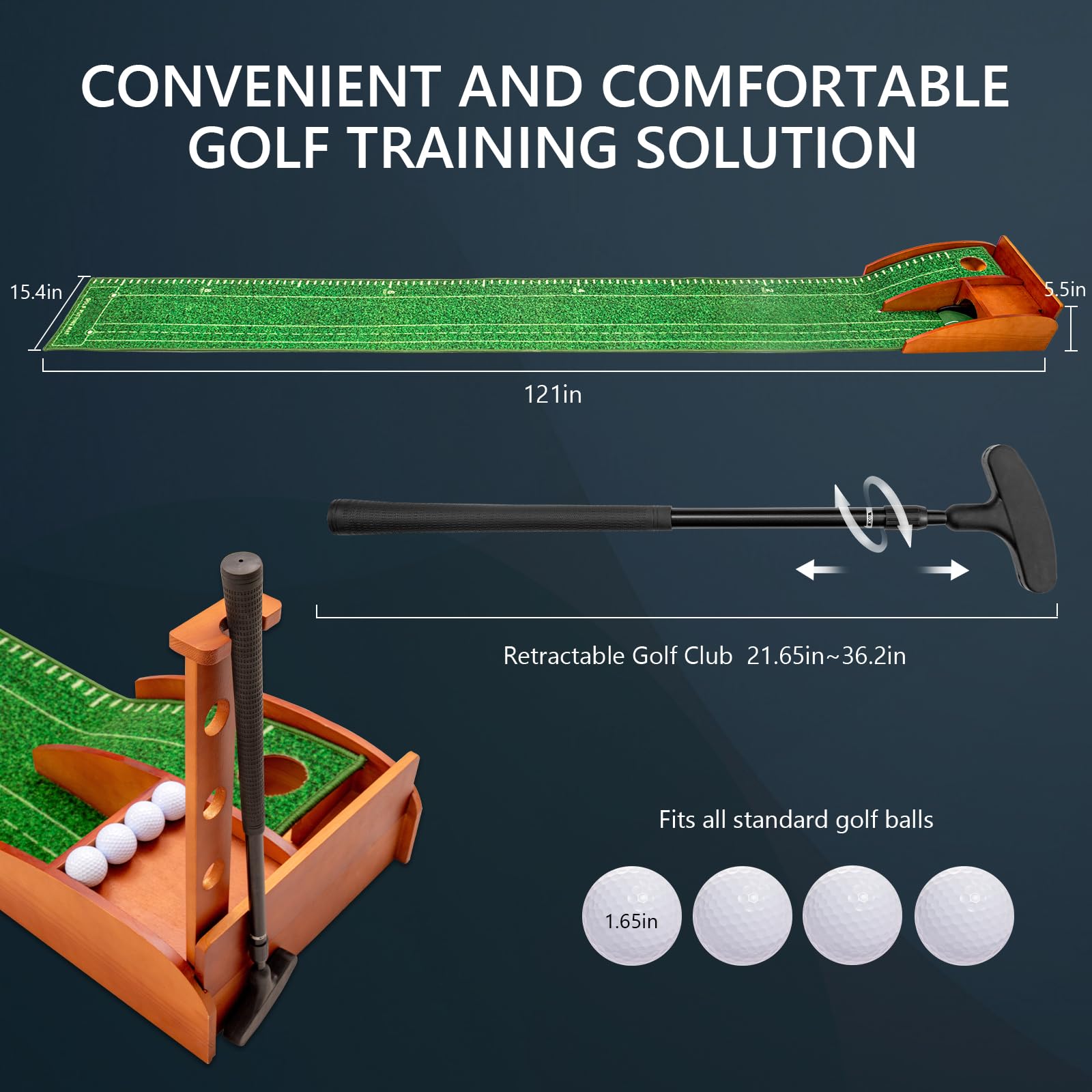 Premium Auto Ball Return Golf Putting Mat - Indoor Putting Green with Crystal Velvet Surface & Solid Wood Base - Perfect for Home, Backyard, Office Practice & Golf Gift Ideas