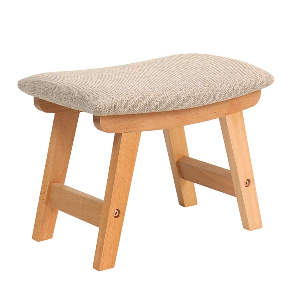 KAPIN YANQING Solid Wood Footstool Ottoman - Breathable Fabric, Non-Slip Base, Multipurpose Square Stool for Living Room, Entryway & Bedroom - Green Plain Color | Perfect as Shoe Bench, Coffee Table & Extra Seating