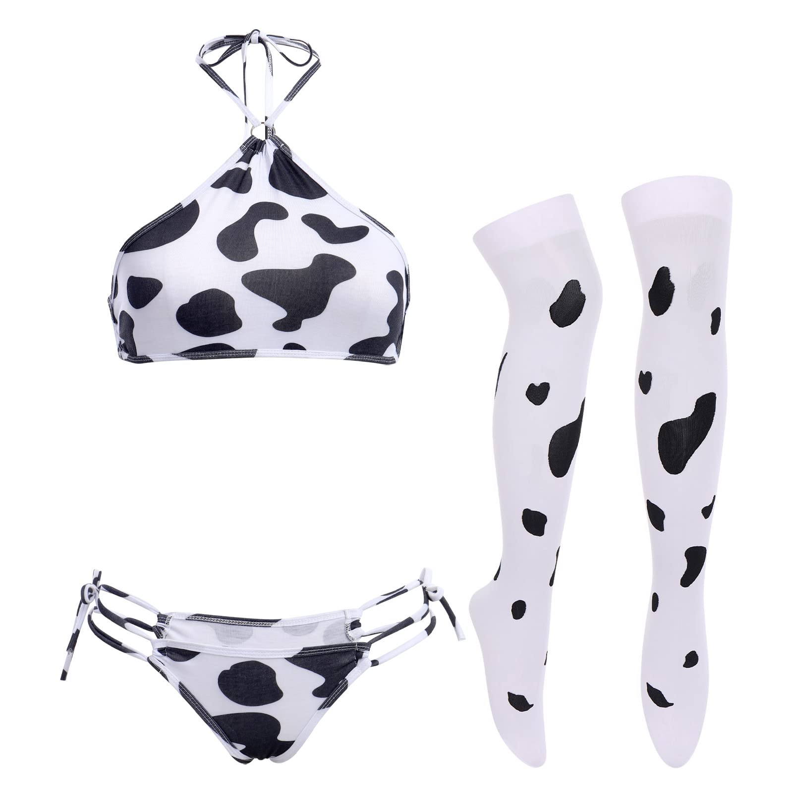 IMEKIS Women's Sexy Anime Cow Maid Costume Teddy Lingerie Set - Kawaii Lolita Japanese Cosplay Mini Bikini Bra & Panty Set for Roleplay, Halloween, Cosplay Parties & Boudoir Photography