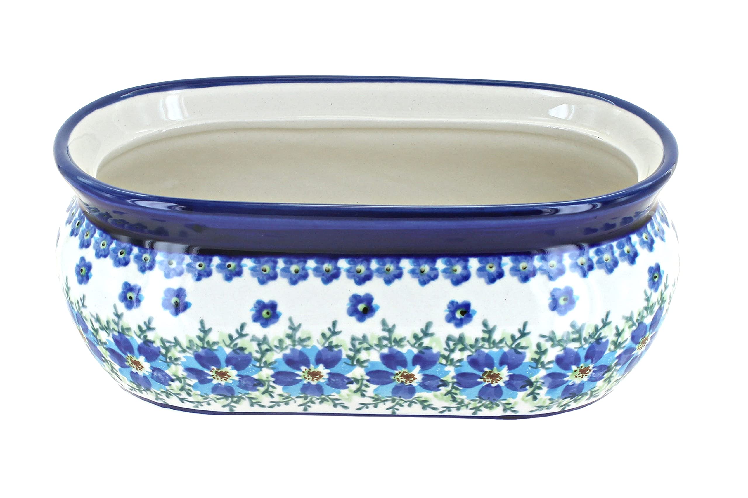 Blue Rose Polish Pottery Kalina Small Planter - Handmade Ceramic Flower Pot for Indoor Plants, Succulents & Home Decor | Perfect for Windowsills, Tabletops & Gift Giving