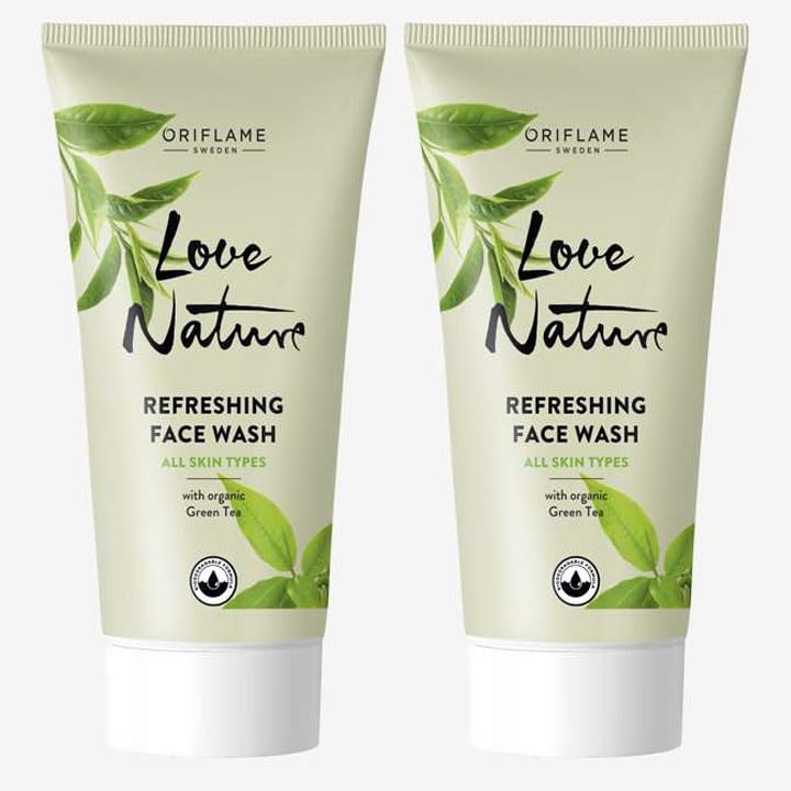 LOVE NATURE Organic Green Tea Refreshing Face Wash 50ml (Pack of 2) - Gentle Cleanser for Oily & Acne-Prone Skin, Daily Skincare Routine