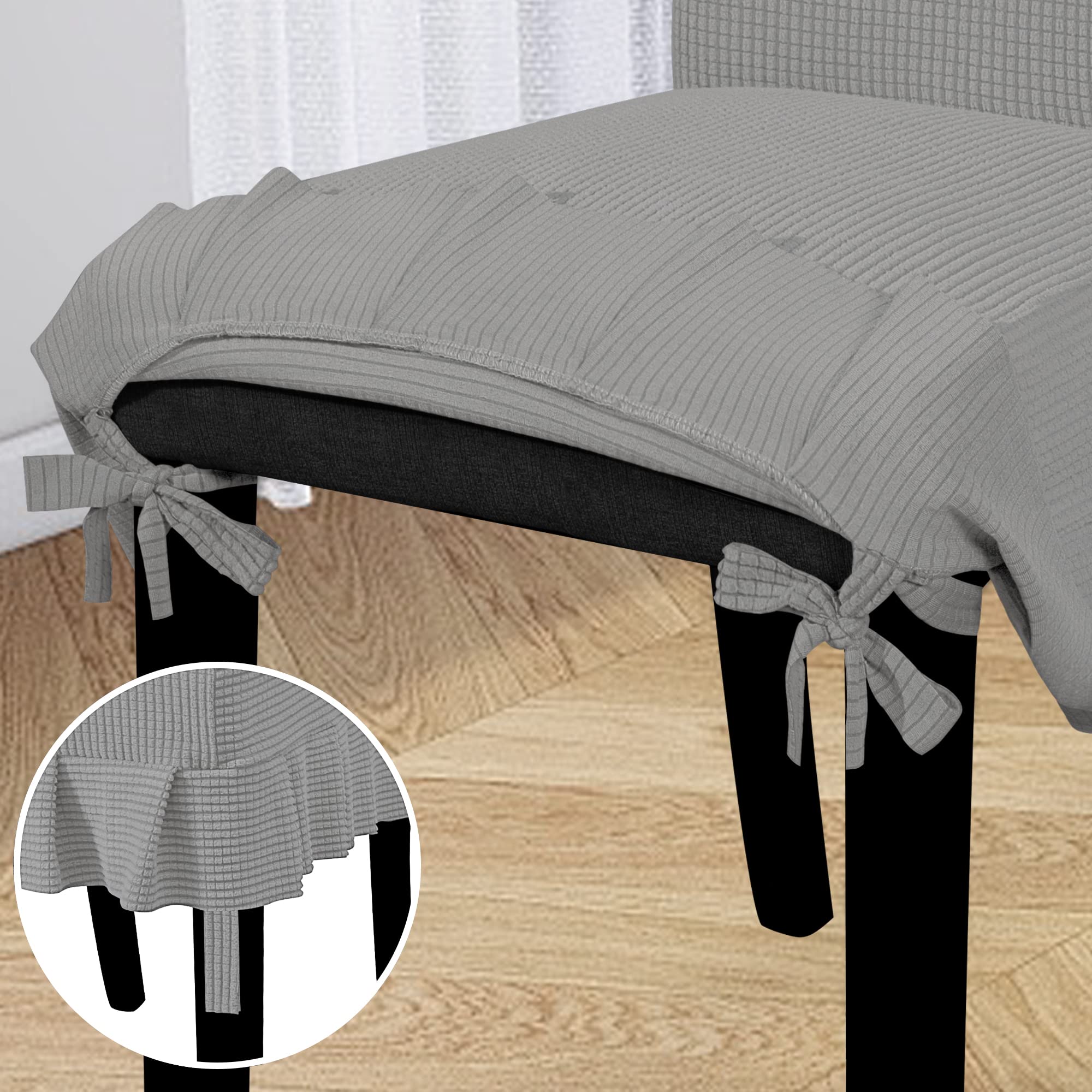 Stretchable Parsons Dining Chair Covers with Skirt - 4-Piece Set in Light Gray for Restaurants, Banquets & Home Dining Rooms - Washable & Durable Slipcovers for Everyday Use & Special Occasions