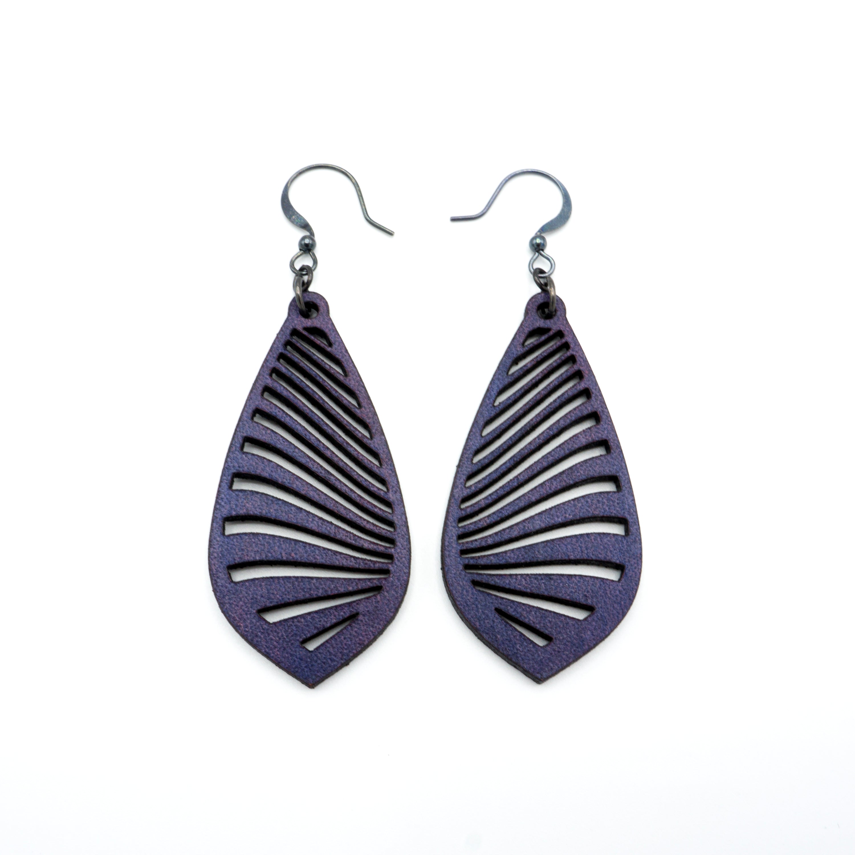 Gem Point 09 [M] - Handmade Purple Leather Earrings for Women | Boho Chic Accessories for Casual Wear & Special Occasions