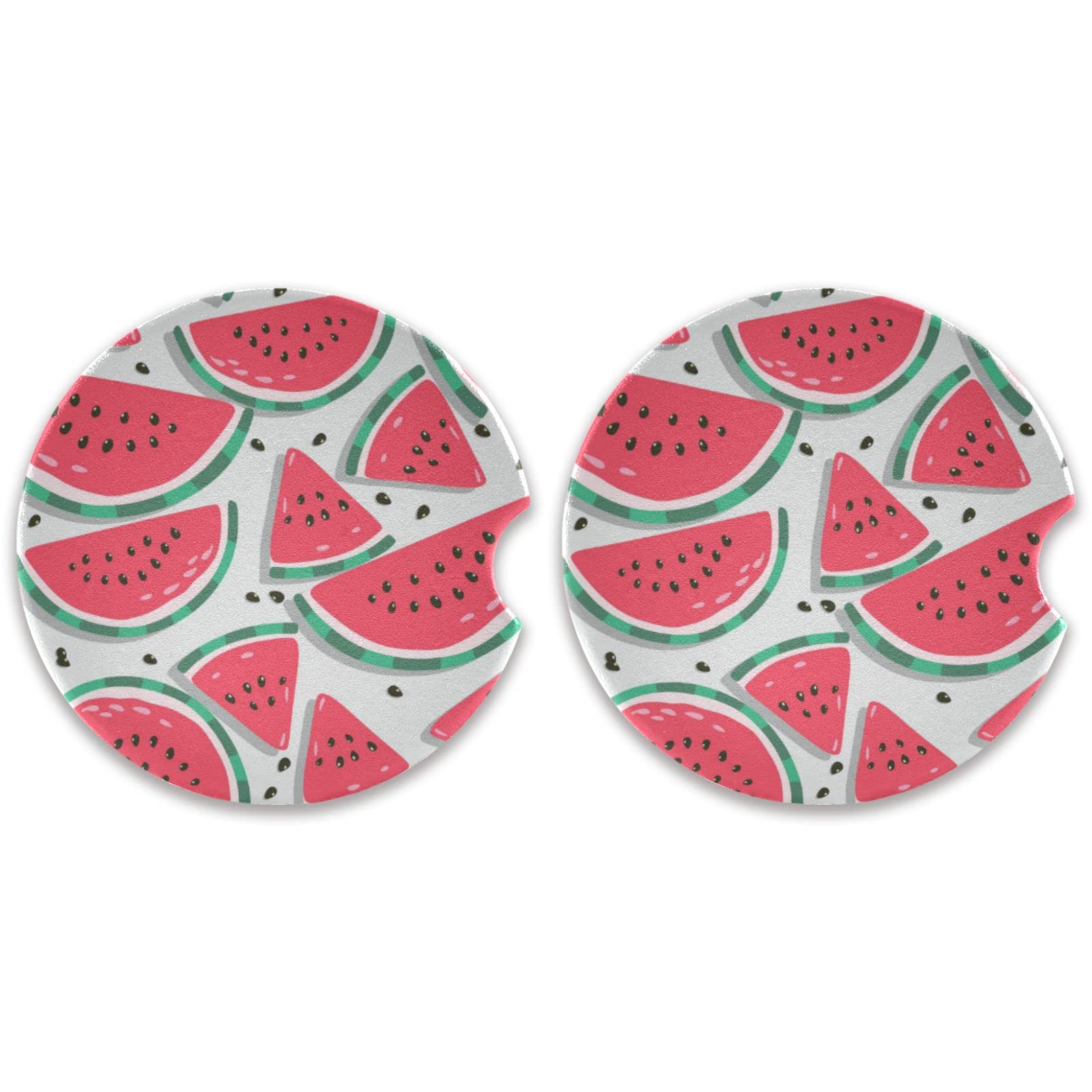 Kigai Cute Watermelon Car Coasters Set of 2 - Non-Slip Drink Cup Holder Coasters with Finger Notch for Easy Removal, 2.5 Inch - Perfect for Cars, Trucks, and Office Desks