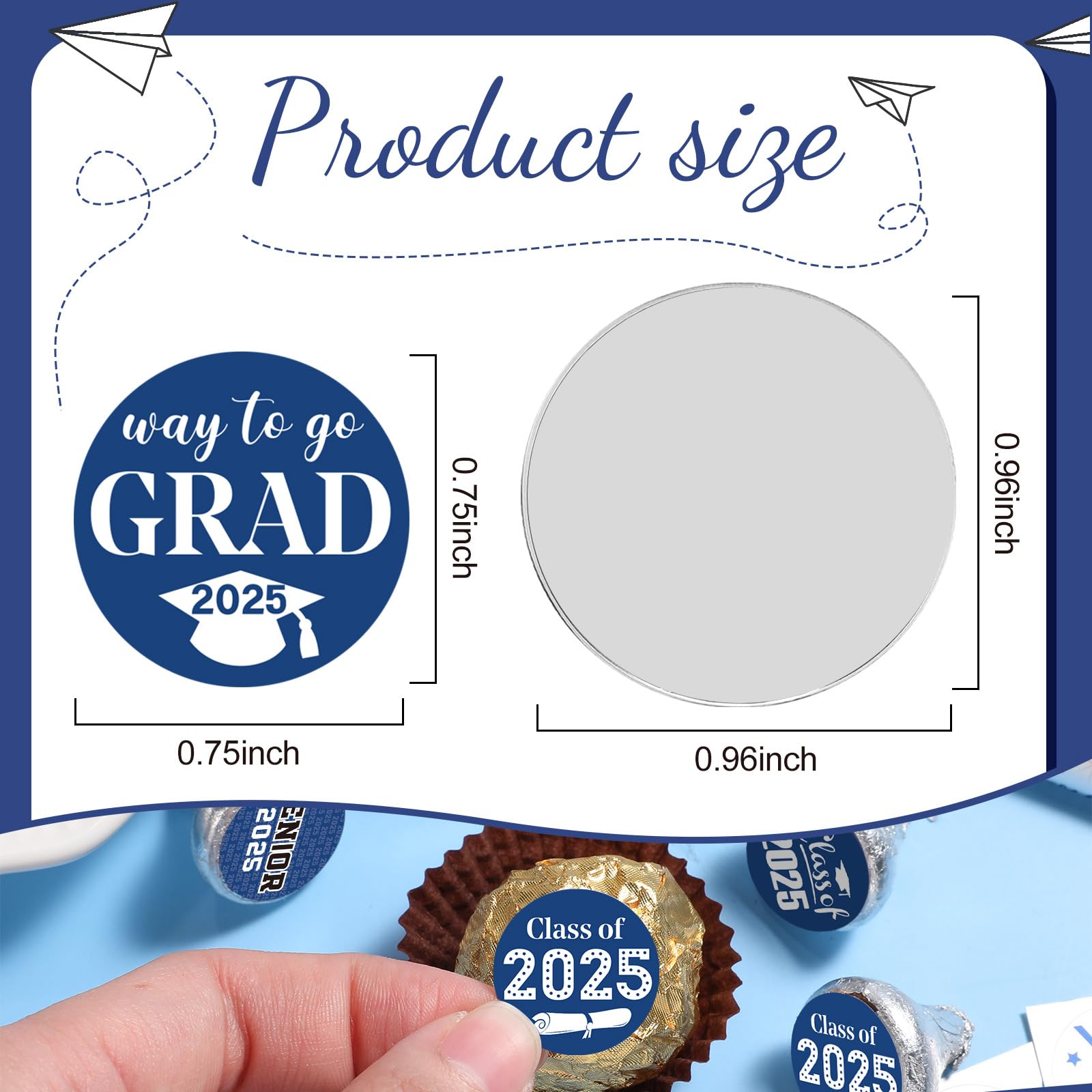 Chinco 504-Piece 2025 Graduation Stickers Set - Congrats Grad Senior Class of 2025 Party Supplies - Candy Labels & Chocolate Stickers for High School, College, Doctorate Graduation Celebrations (Blue) - Perfect for Graduation Party Decorations, Gift Wrapping & Dessert Toppers