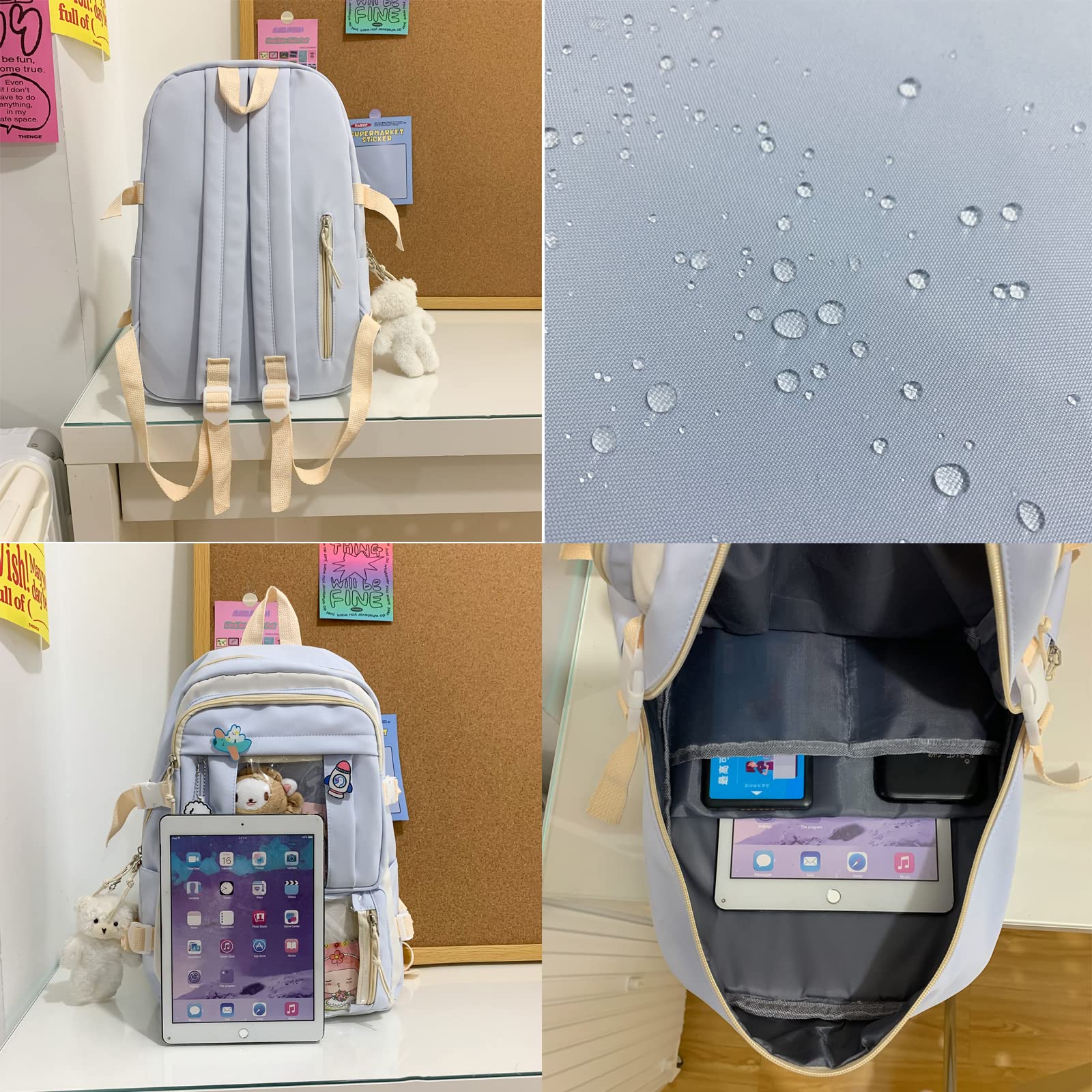 Preppy Kawaii Backpack for Girls with Pin & Accessories - Pink School Bag for Cute Aesthetic Style