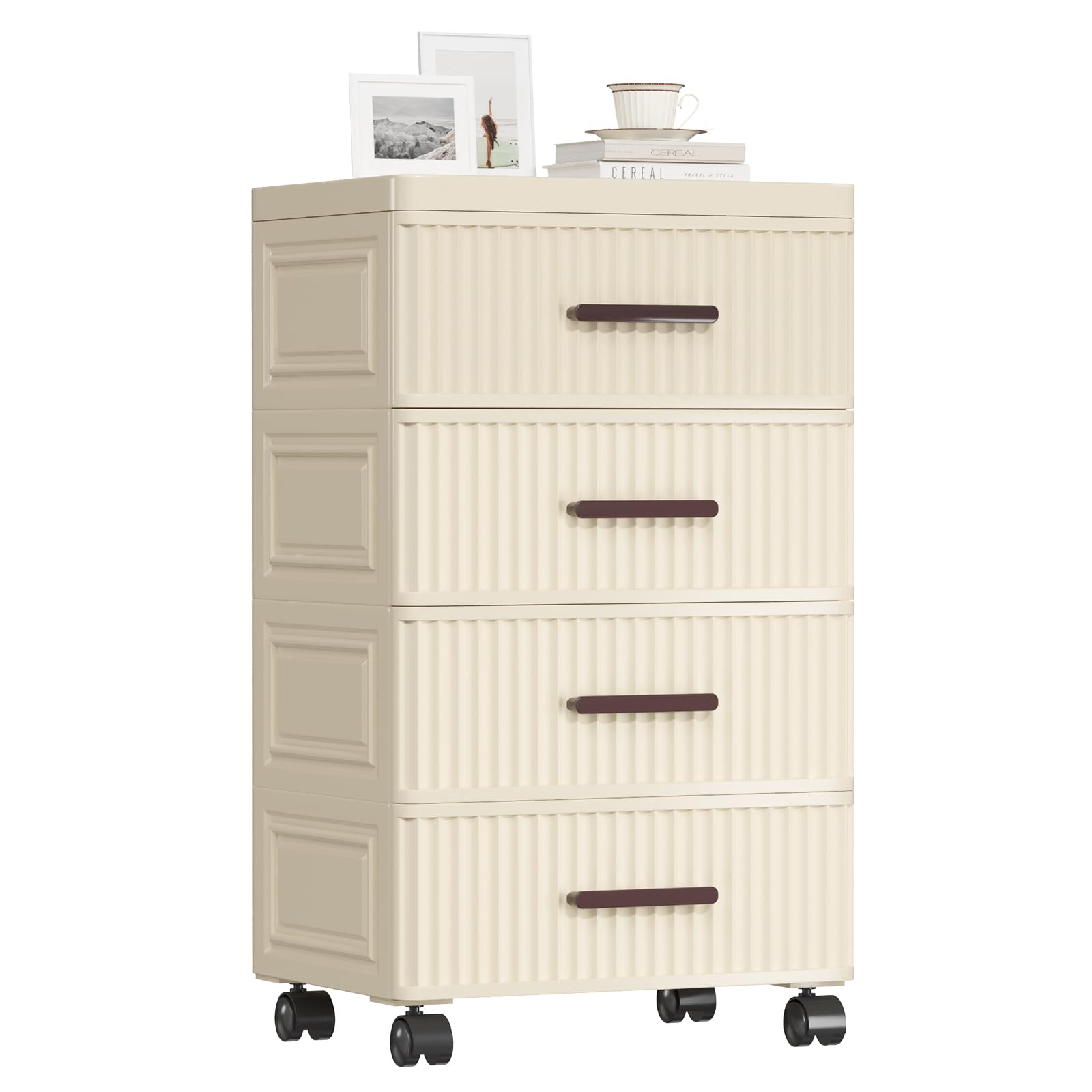 4 Tier Plastic Drawer Storage Organizer with Wheels - 14