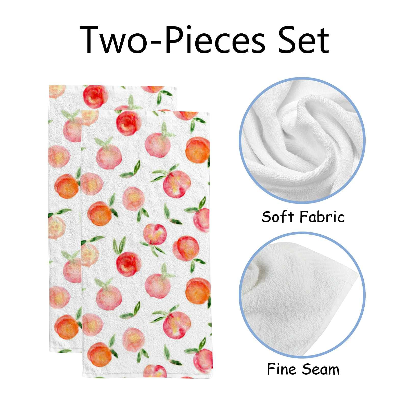 Vantaso Watercolor Peaches Fruit Hand Towels Set - 6 Pack Microfiber Bath & Kitchen Towels (30x15 Inch) | Super Absorbent, Quick-Dry for Bathroom, Kitchen, Gym, Spa & Bar | Soft Guest Towels for Home & Commercial Use