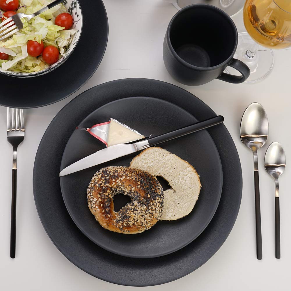Premium Granite Stoneware Dinner Plates Set of 4 - 10.6 Inch Black Stone Dinnerware for Restaurants, Weddings & Elegant Dining - Durable & Stylish Stone Plates for Everyday Use & Special Occasions