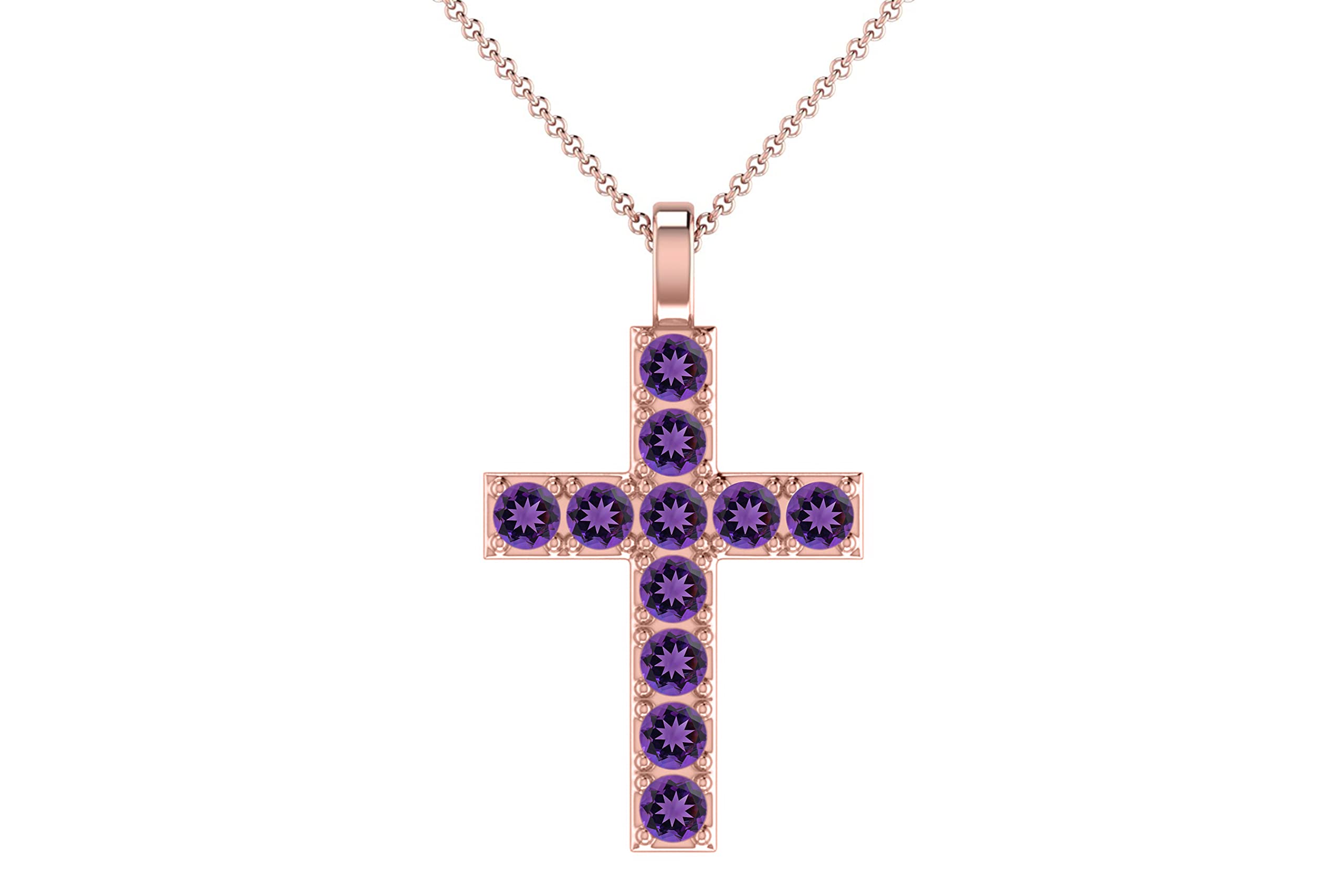 Mirahi 2mm Round Cut Cross Pendant Necklace - 14K Solid Rose Gold Women's Jewelry with Natural Gemstone, Perfect Gift for Anniversary, Birthday & Valentine's Day - Elegant Everyday Wear & Special Occasion Accessory
