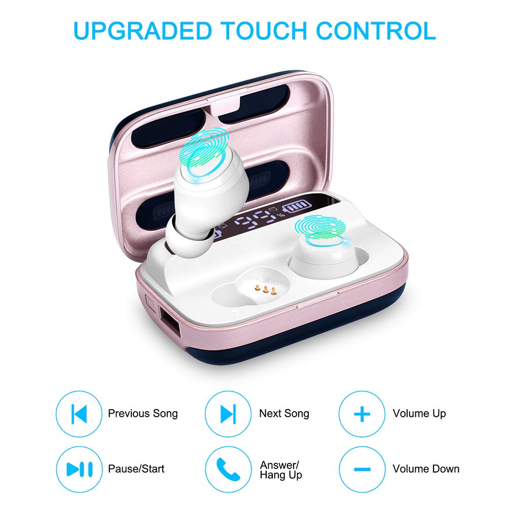 Motast Wireless Earbuds Bluetooth 5.1 with 140H Playtime, Stereo Noise Cancelling Headphones, IP7 Waterproof Sport Earphones with Mic & USB-C Charging (Rose Gold) - Perfect for Running, Gym Workouts & Travel