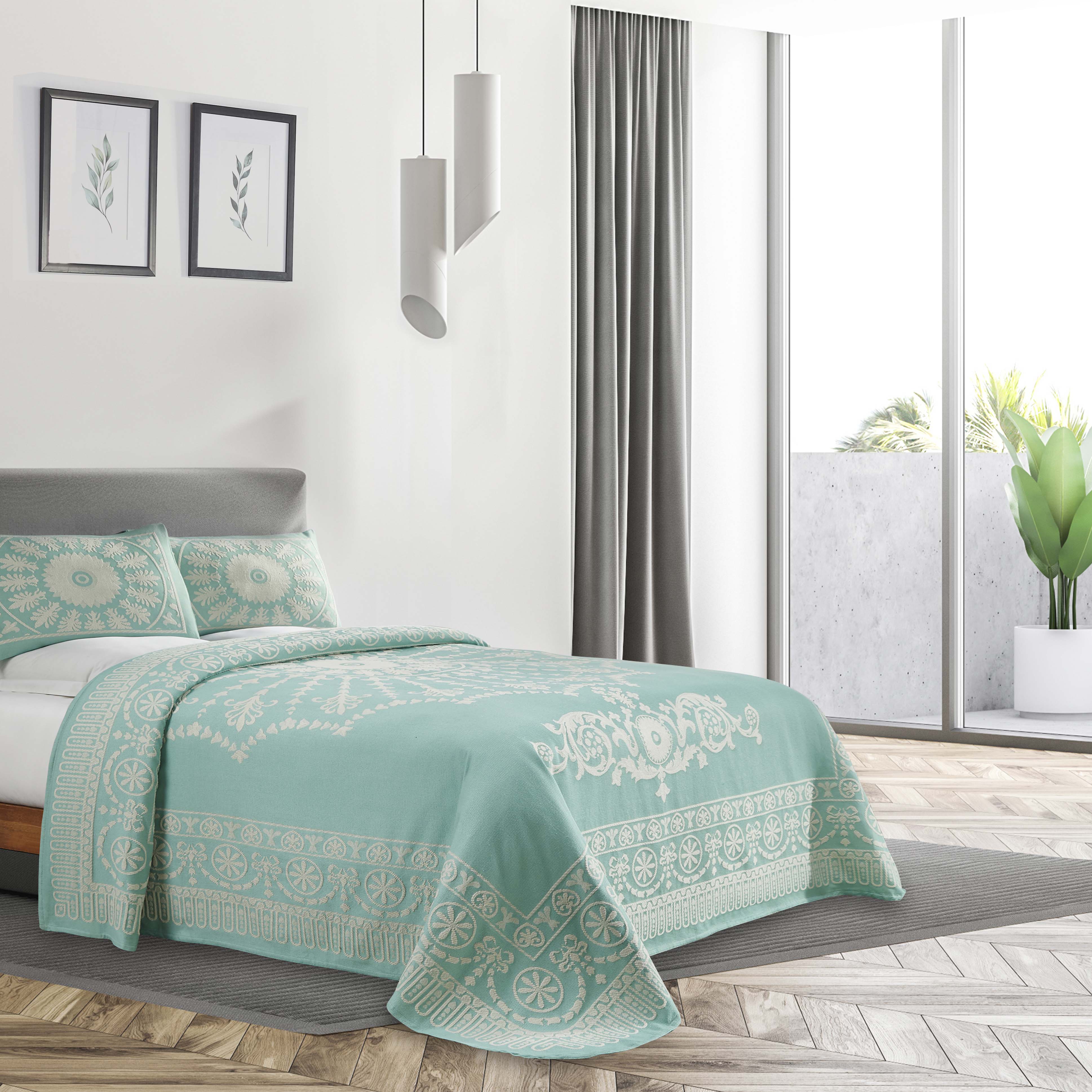 Traditional Medallion Cotton Blend Woven Jacquard Bedspread Set - Queen Size 3-Piece Luxury Bedding for Master Bedroom & Guest Room Decor
