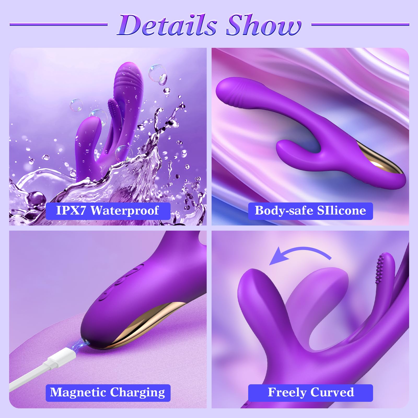 LOVENOTE 3-in-1 Rabbit Vibrator for Women - G Spot & Clitoral Stimulation with 14 Vibration Modes & 7 Tongue Licking Patterns, Rechargeable Adult Sex Toy for Couples Play, Solo Pleasure & Sensual Massage - Aurieel