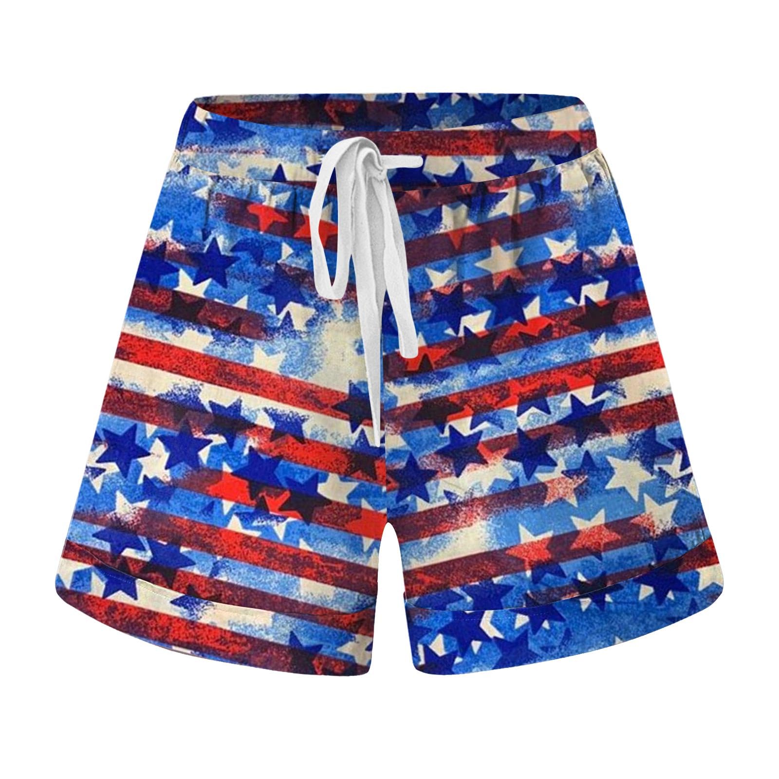 AMDBEL Women's Patriotic Shorts - Plus Size, Lace Up, Lightweight for Independence Day
