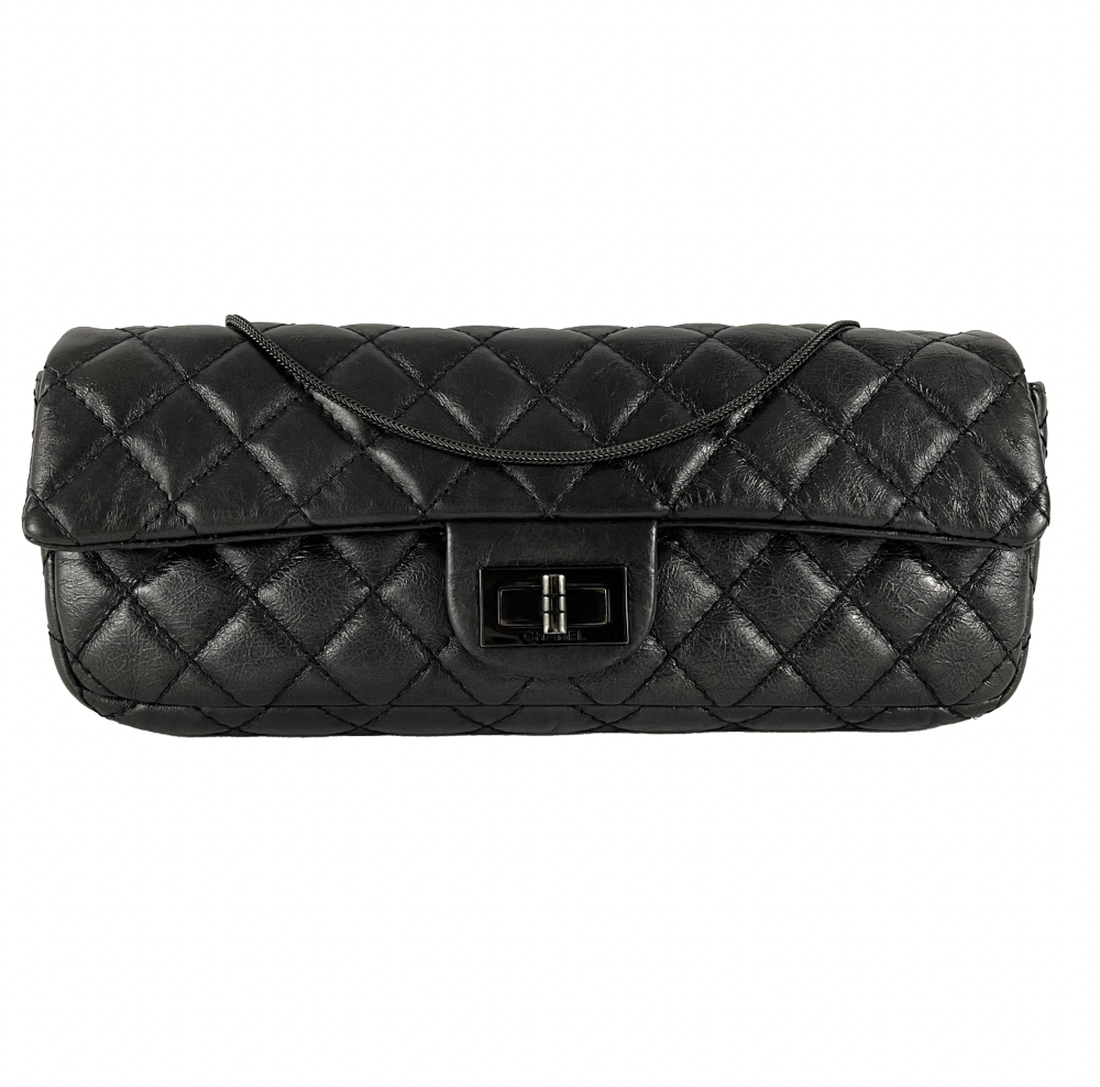 CHANEL Reissue Glazed Calfskin Clutch Bag Medium Charcoal Black - Shoulder & Crossbody Purse for Women | Luxury Evening Bag, Party & Wedding Accessory