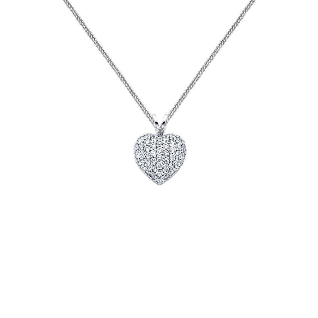 14K White Gold Heart CZ Pendant Necklace with 0.8mm Braided Wheat Chain - Elegant Jewelry Gift for Women, Valentine's Day, Anniversary & Special Occasions