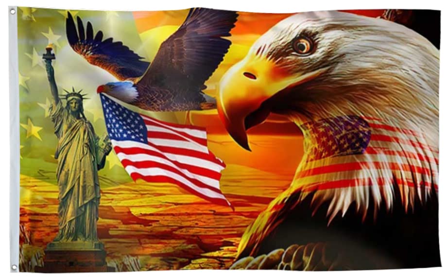 American Pride Eagle Sunset Freedom Flag 3x5 Ft - UV Fade Resistant Double-Sided 150D Polyester Banner for Outdoor & Indoor Use - Perfect for Patriotic Decor, Backyard Parties, and Independence Day Celebrations