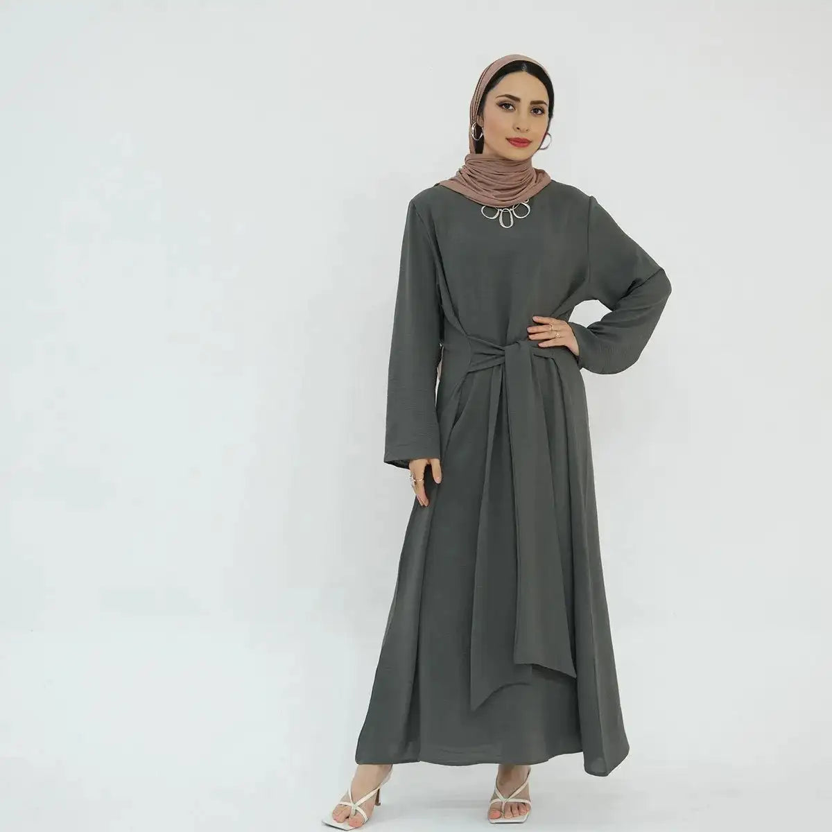 Elegant Wrinkle-Free Tie Front Muslim Abaya Dress for Women - Modest & Stylish Prayer Dress for Daily Wear, Mosque, and Special Occasions