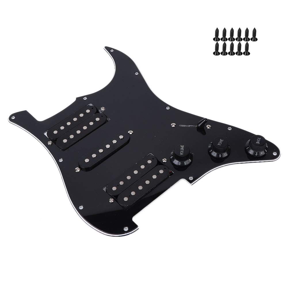 HSH Pickup Loaded Prewired Electric Guitar Pickguard - Metal PVC Pickguard for Strat with Humbucker (Black) | Perfect for Guitar Upgrades & DIY Repairs