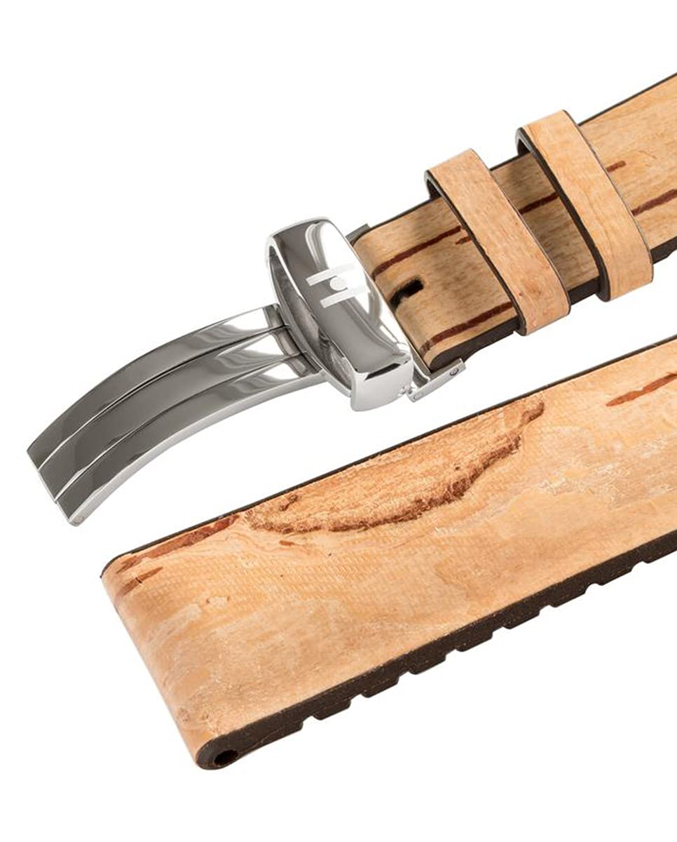 Hirsch Birch Vegan Watch Strap - Flexible Refined Birch Wood Watch Band with Premium Natural Rubber Core - Quick Release Spring Bars - Eco-Friendly Wooden Watch Accessory for Men & Women - Perfect for Casual, Office and Outdoor Wear