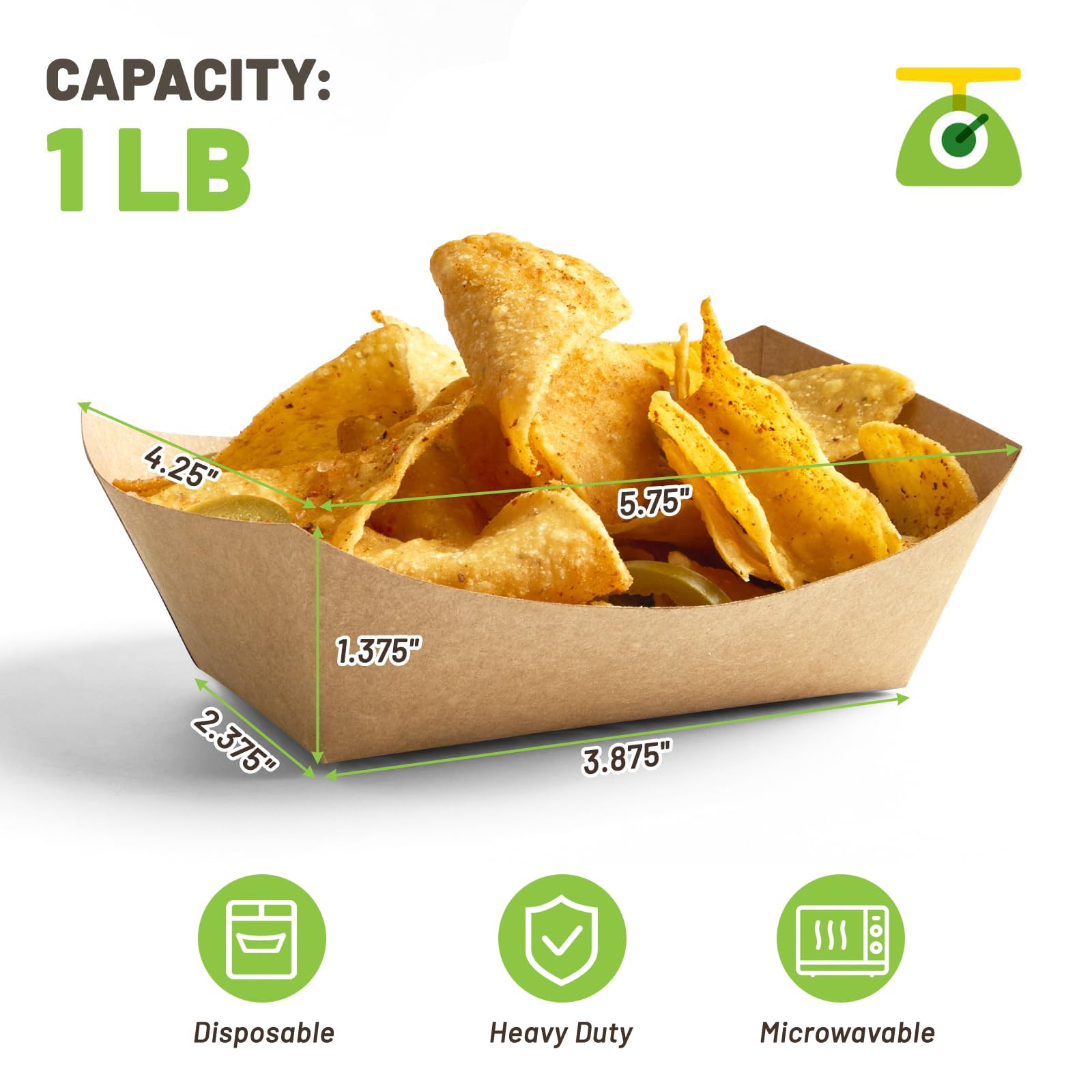 1 Lb Small Paper Food Trays - 100 Pack Disposable Kraft Food Boats, Brown Takeout Serving Baskets for Nachos, Snacks, Tacos, Fries | Perfect for Parties, Catering, Food Trucks & Restaurants