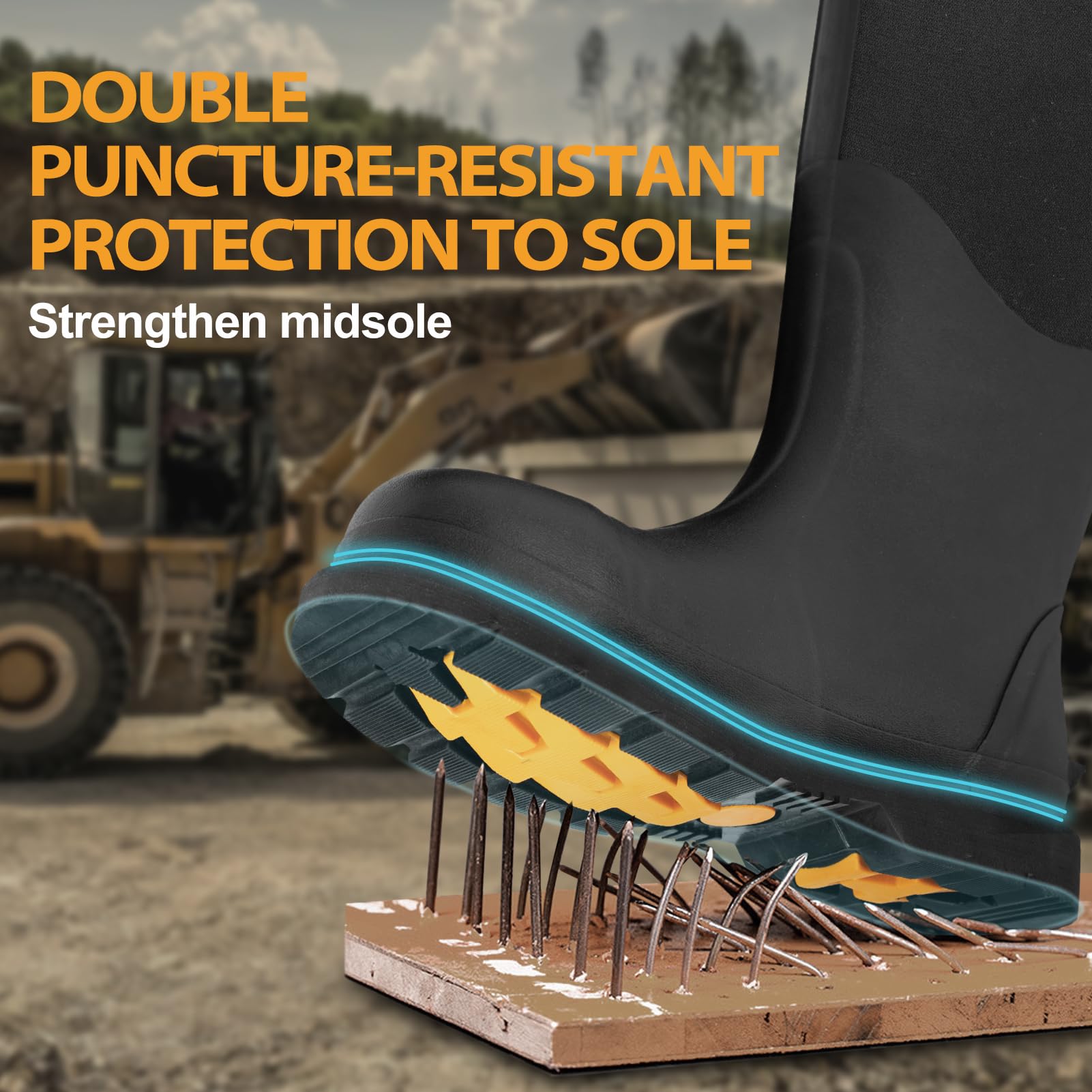 Steel Toe Rubber Work Boots - Waterproof, Insulated 6mm Neoprene Hunting Boots with Puncture-Proof Shank for Men | Farming, Construction, Gardening, Fishing & Outdoor Work | Durable Safety Footwear for Harsh Conditions (Sizes 6-14)