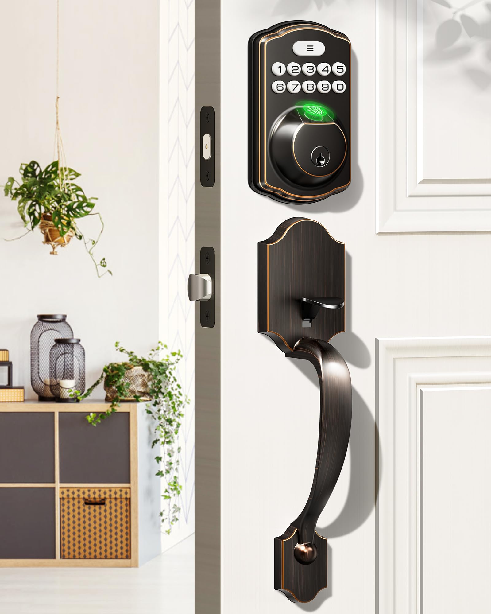 Veise Smart Fingerprint Door Lock Set - Keyless Entry Electronic Deadbolt with Keypad & Lever Handle - Auto-Locking, One-Time Codes, Easy Installation (Oil Rubbed Bronze) - Perfect for Home Security & Smart Access Control