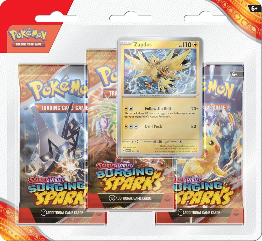 Pokemon Scarlet & Violet Surging Sparks 3-Pack Blister - Trading Card Game Booster Pack for Collectors & Battles - Perfect for Tournaments, Gifts & Card Collections