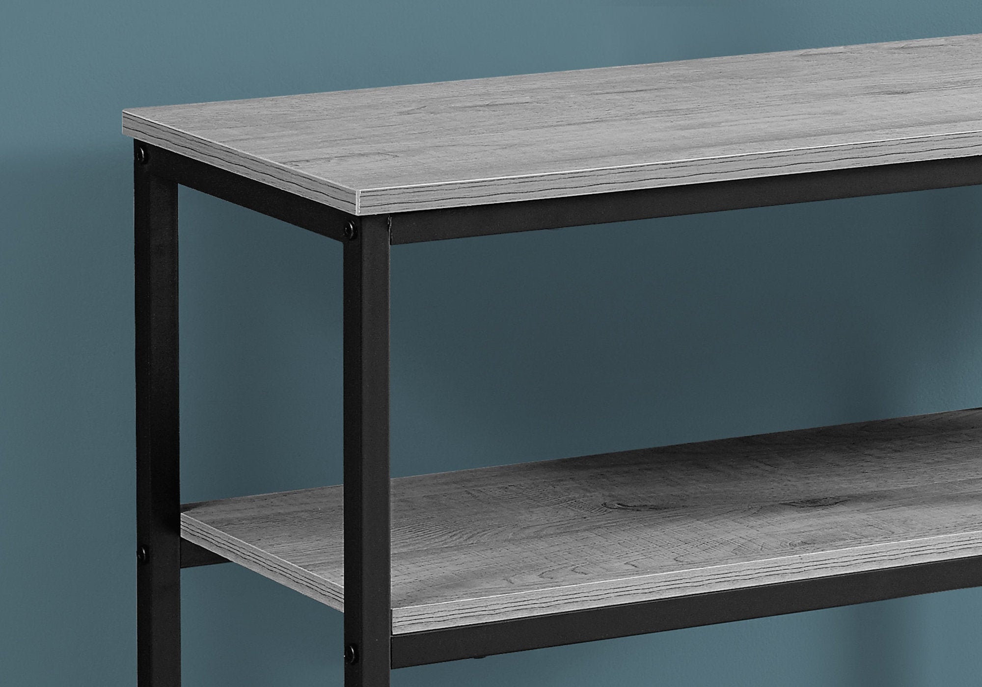 42L Grey & Black Metal Accent Table - Modern Hall Console for Entryway, Living Room & Bedroom Decor