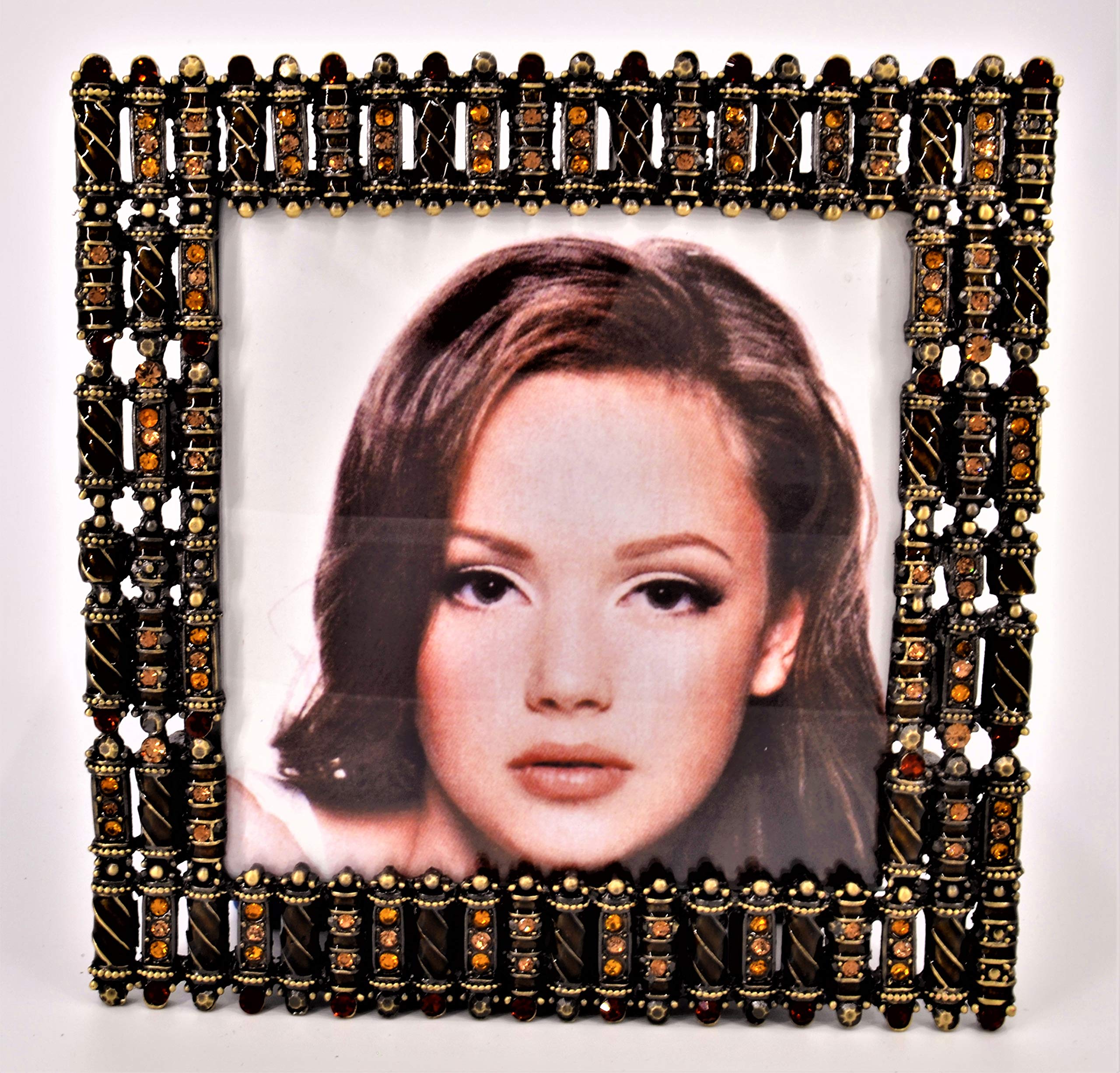 Handmade Savannah Picture Frame with Austrian Crystals & Brown Enamel - Perfect for Wall Decor, Wedding Gifts, and Home Décor