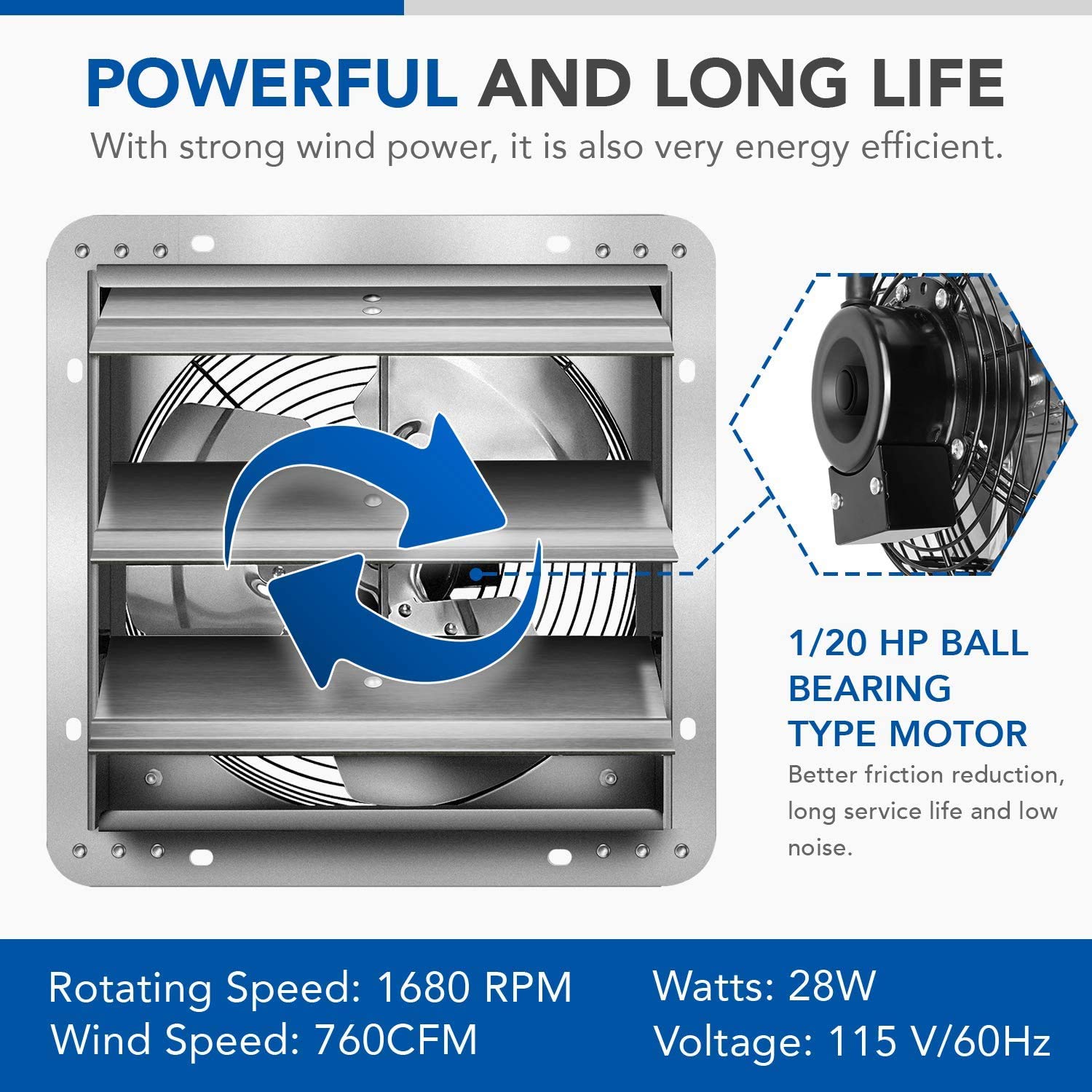 iPower 7 Inch Shutter Exhaust Fan - Silver - High CFM Ventilation Fan for Greenhouse, Grow Tent, Attic & Home Cooling