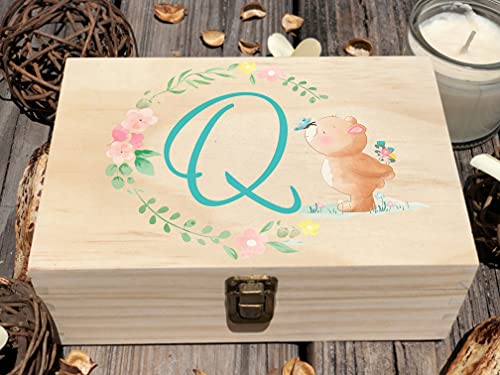 Personalized Wooden Baby Box - Initial Q Keepsake Gift for Boys Birthday