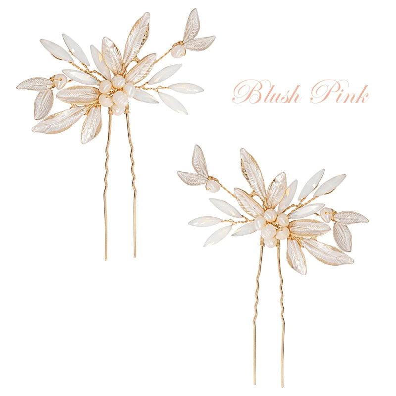 Blush Pink Bridal Hair Pins with Opals and Pearls - Elegant Wedding Hair Accessories for Brides, Bridesmaids & Prom | Perfect for Weddings, Special Occasions & Photo Shoots