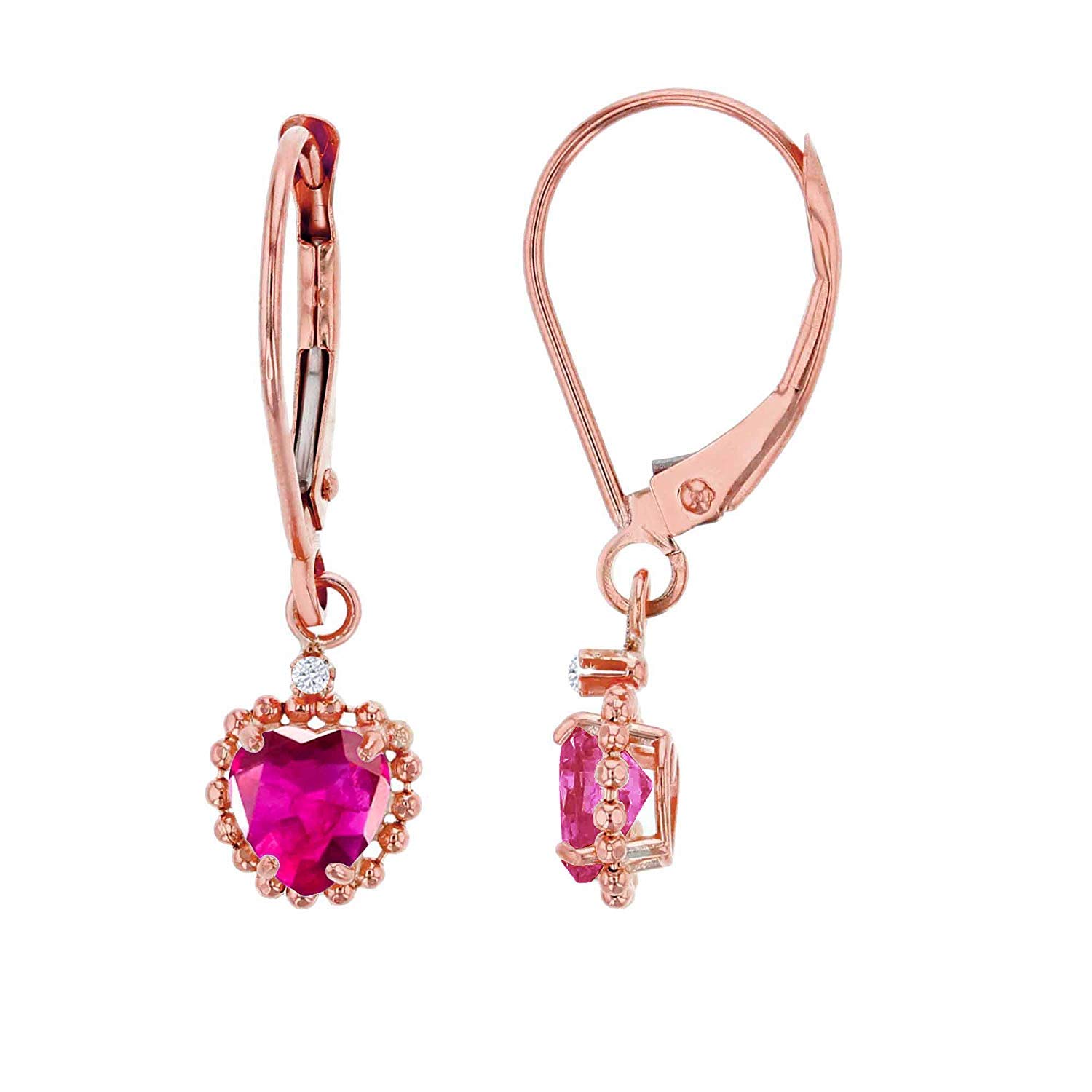 14K Solid Gold February Birthstone Earrings for Women - 1.25mm Round White Topaz & 5mm Heart Amethyst Drop Leverback Earrings in Yellow, White & Rose Gold | Genuine Gemstone Jewelry | Perfect Gift for Valentine's Day, Anniversary & Birthday