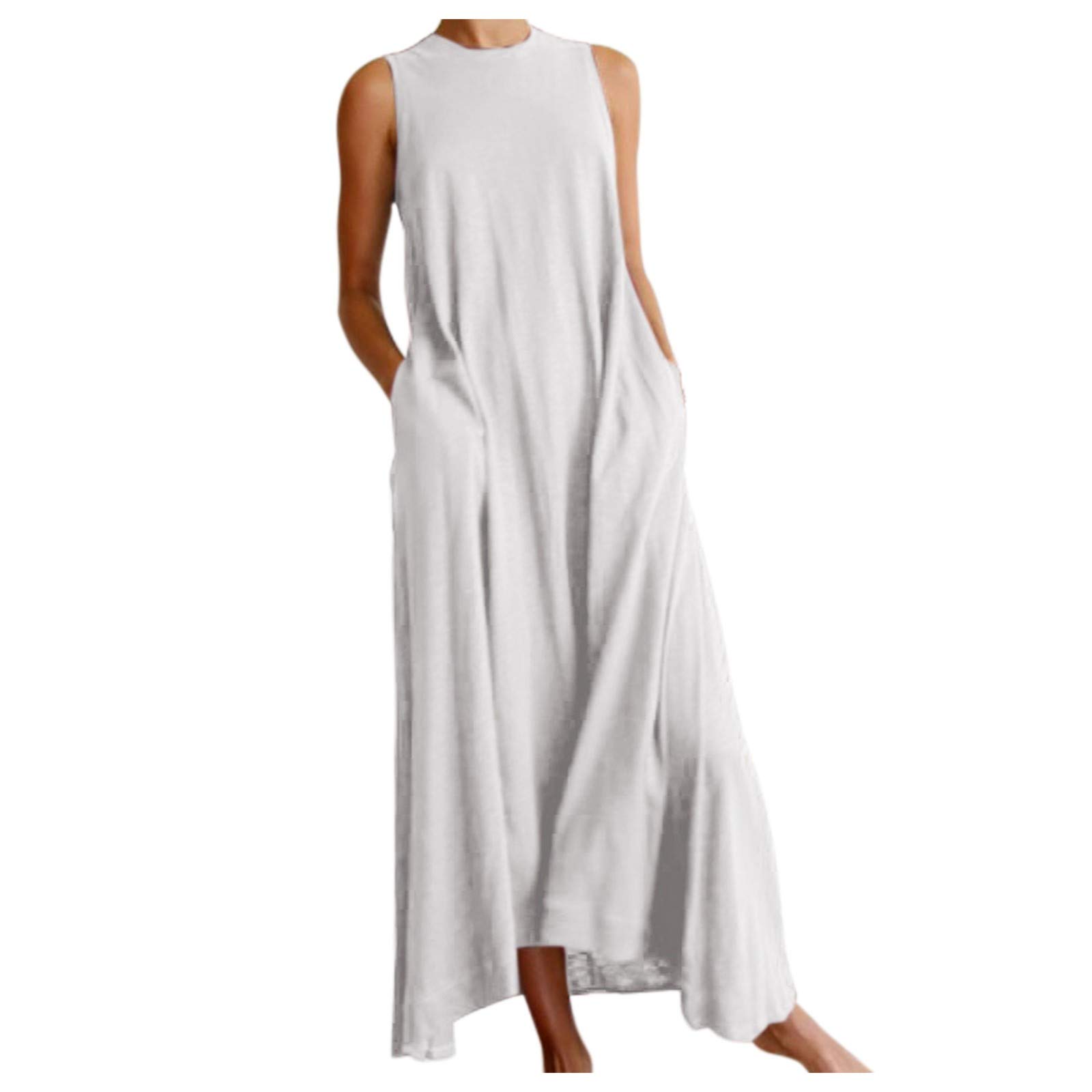 Women's Sleeveless Long Maxi Dress - Solid Color Round Neck Casual Summer Dress for Women | Perfect for Beach Vacation, Date Night & Outdoor Parties