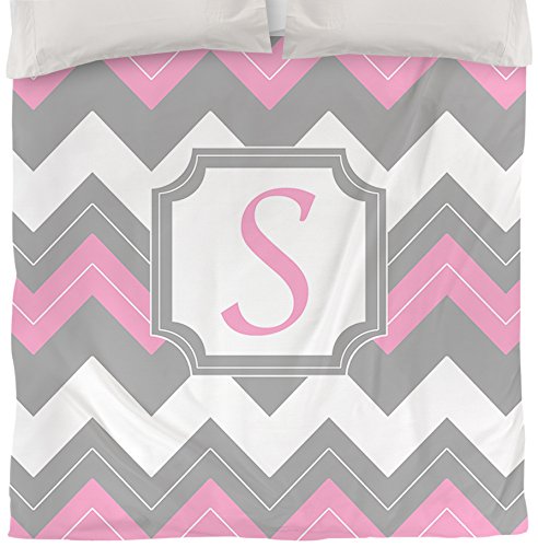 Monogrammed Letter S Pink Chevron King Duvet Cover by Manual Woodworkers & Weavers - Soft Bedding Set for Master Bedroom, Guest Room & Luxury Hotel Decor