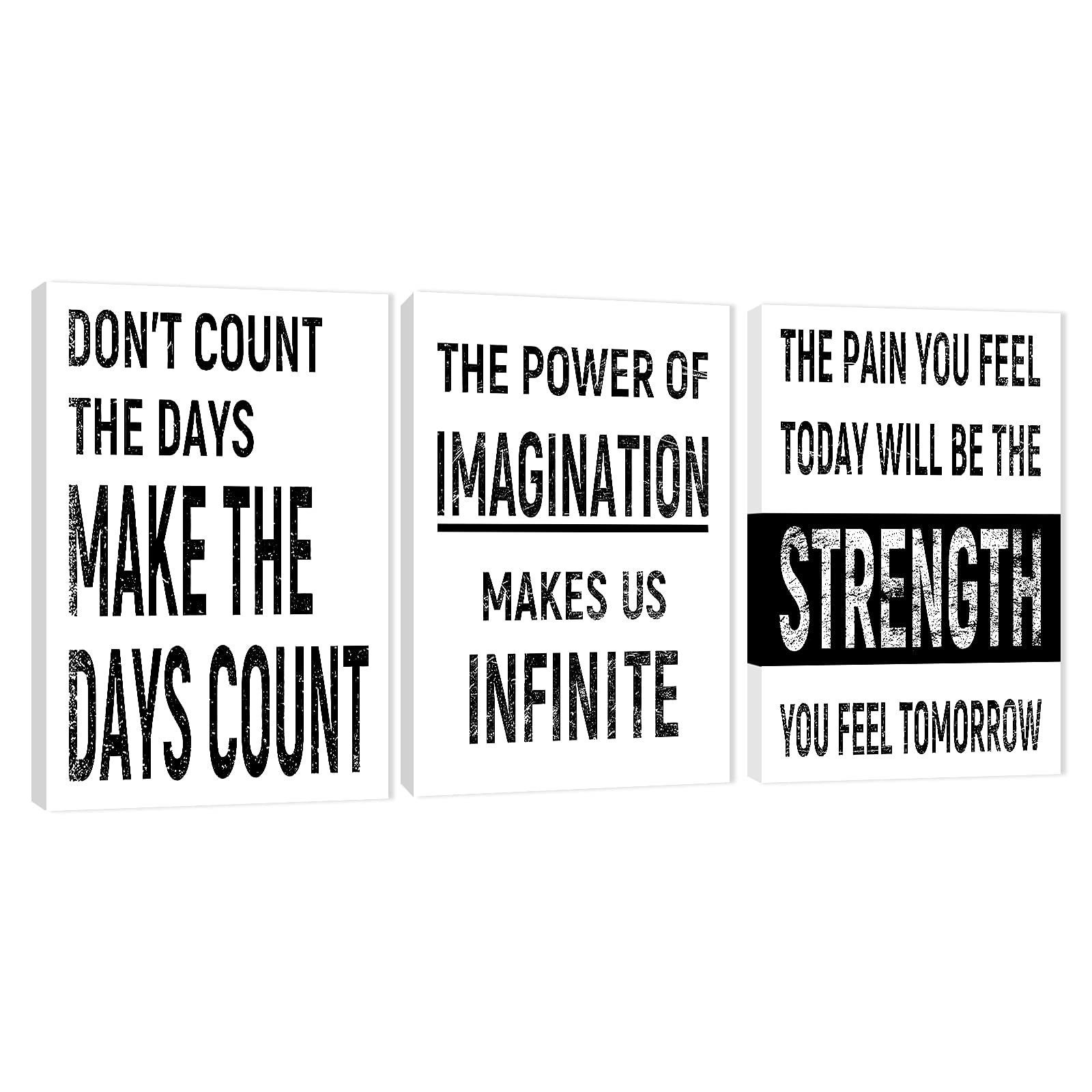3-Piece Motivational Canvas Wall Art for Office Decor - Black & White Inspirational Quotes Framed Artwork (16