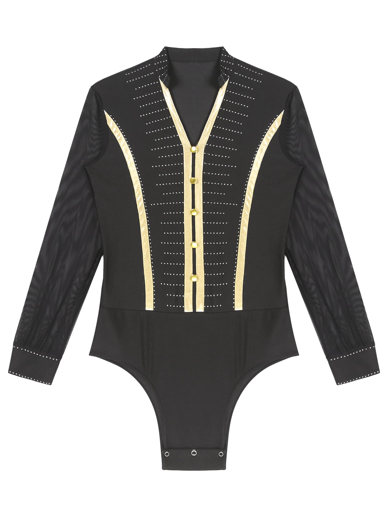 JEATHA Men's Metallic Latin Dance Top - Salsa Ballroom Tango Performance Leotard for Professional & Social Dancing | Stage Costume & Competition Outfit