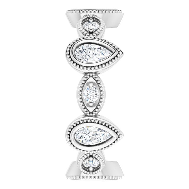1.46 Carat Pear & Round Diamond Eternity Wedding Band with Milgrain Detailing - Elegant Bridal Ring for Anniversary, Proposal & Special Occasions