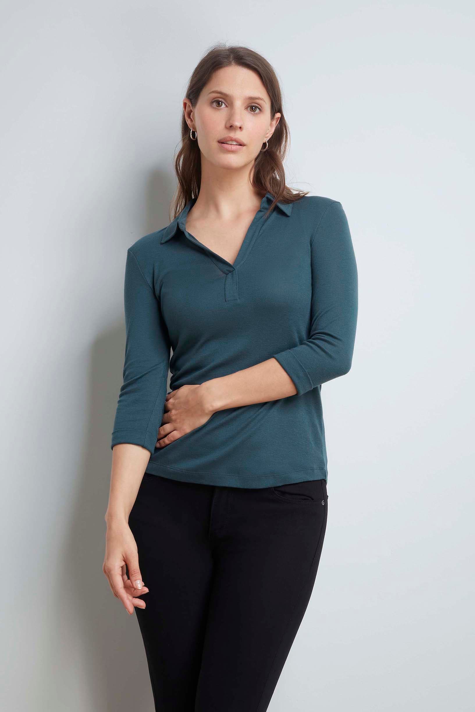 Stylish Collared 3/4 Sleeve Cotton TENCEL™ Modal Blend T-Shirt for Women & Men | Breathable & Comfortable | Multiple Color Options | Perfect for Casual Wear, Office Outfits & Weekend Relaxation