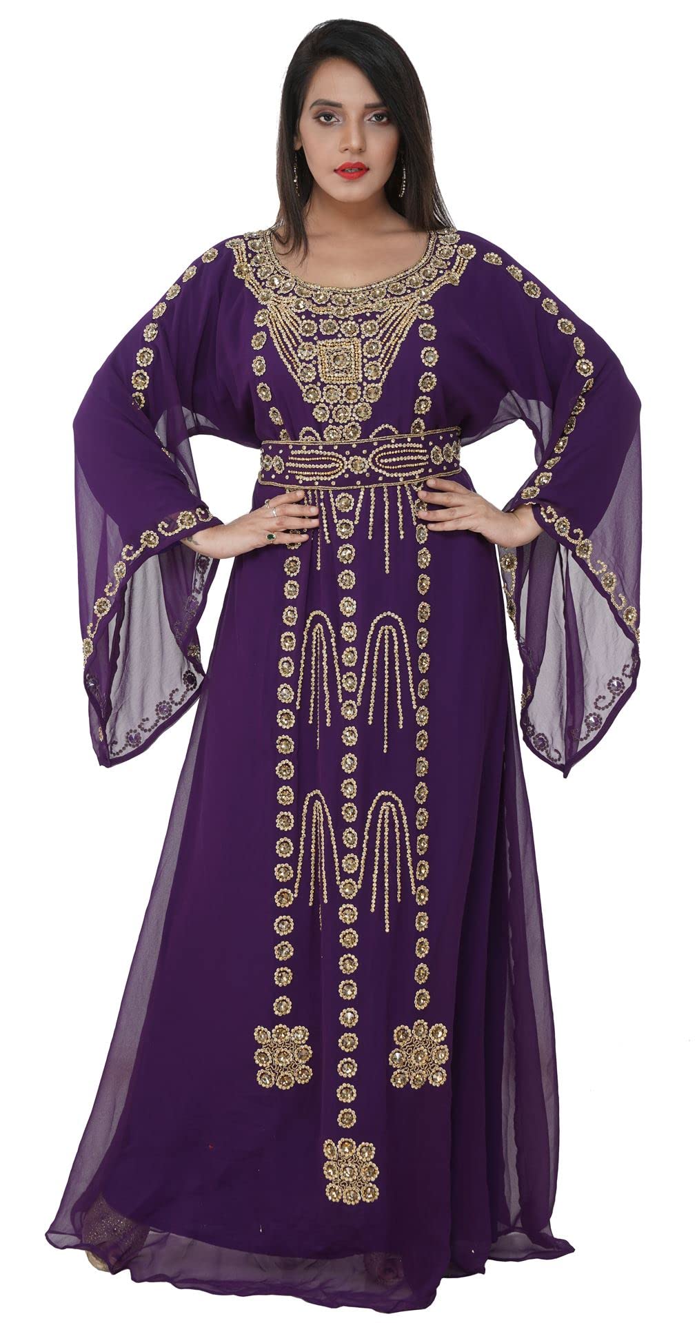 Maxim Creation African Kaftan Dress - Golden Hand Embroidery Women's Party Gown Regular to Plus Size | Elegant Evening Wear for Weddings, Festivals & Special Occasions