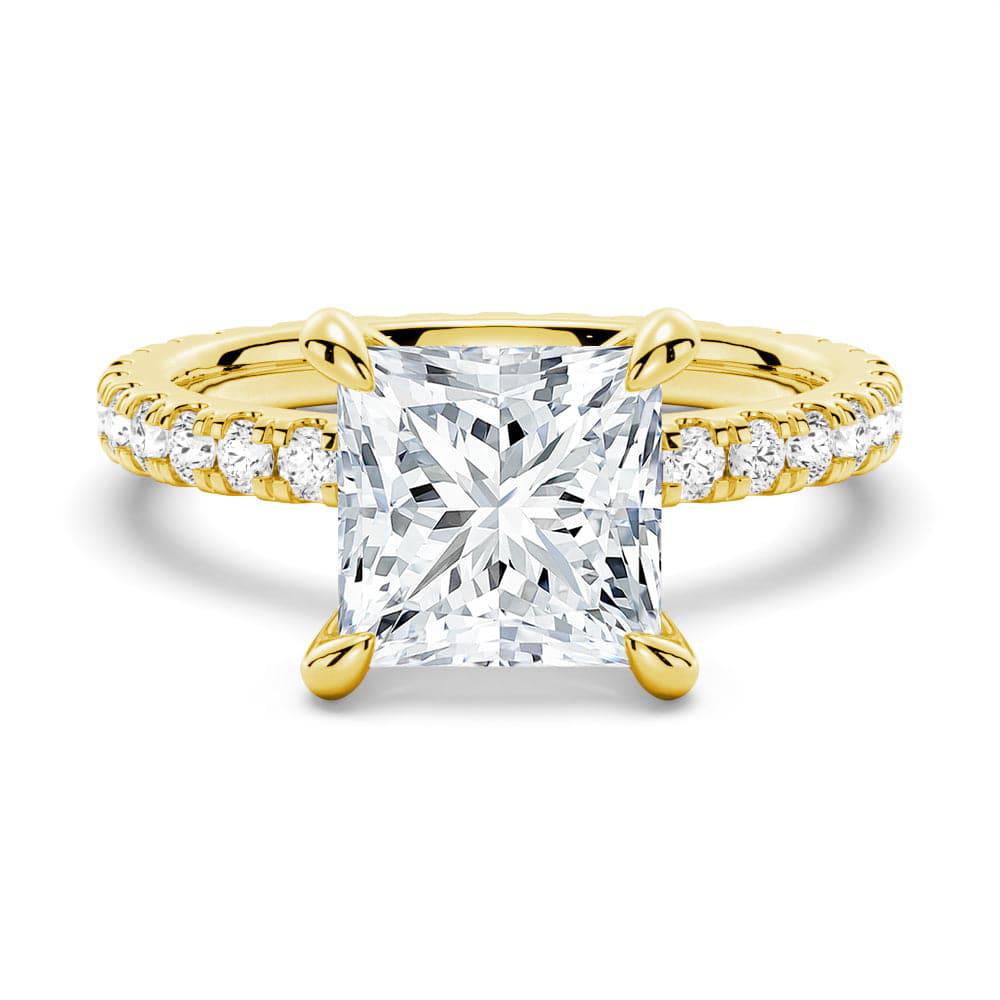 Princess Cut Moissanite Engagement Ring with Eternity Pave Band - Sparkling Wedding Jewelry for Brides, Anniversary Gifts & Romantic Proposals