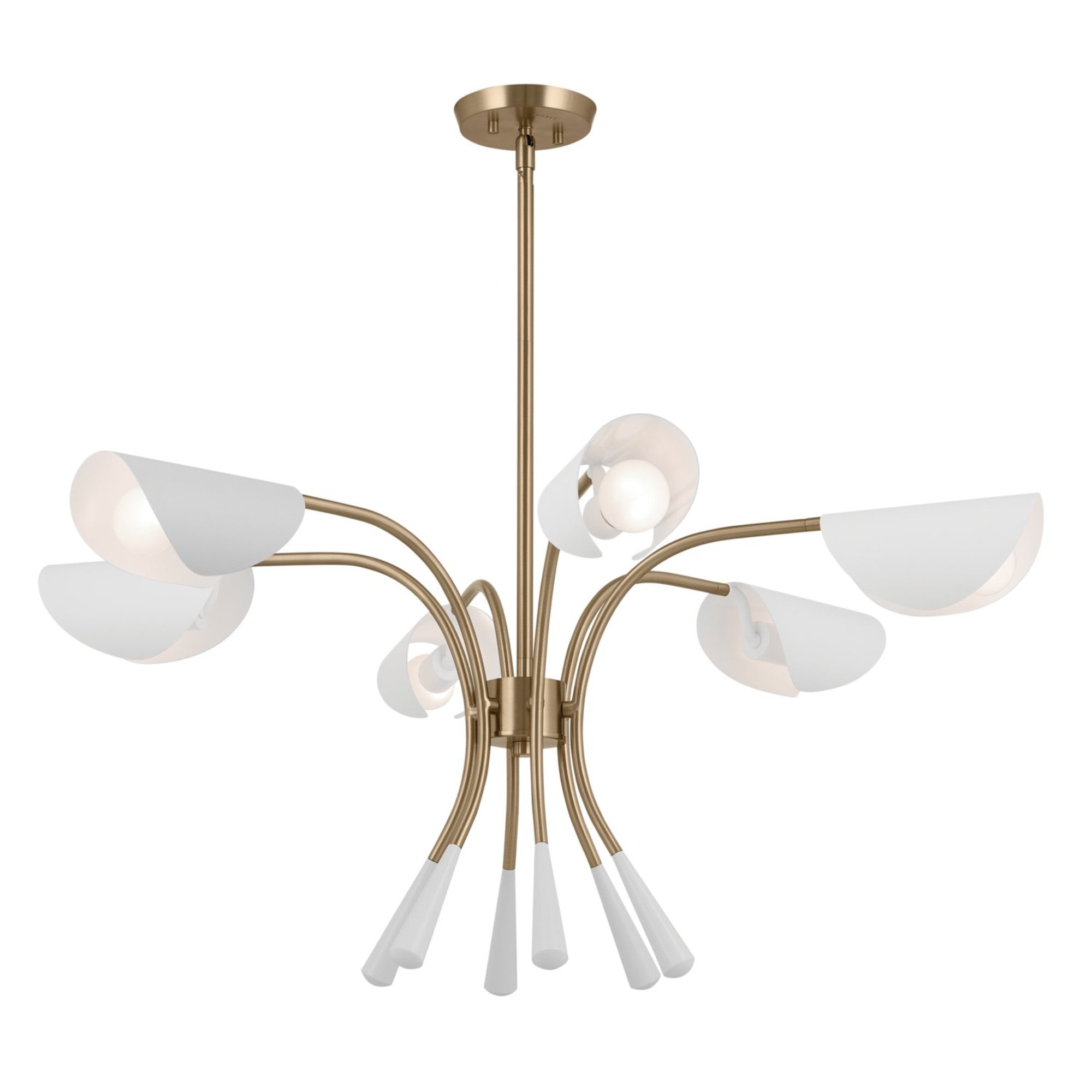 Arcus 39-Inch 6-Light Champagne Bronze Chandelier with White Fabric Shade - Elegant Dining Room & Bedroom Lighting Fixture